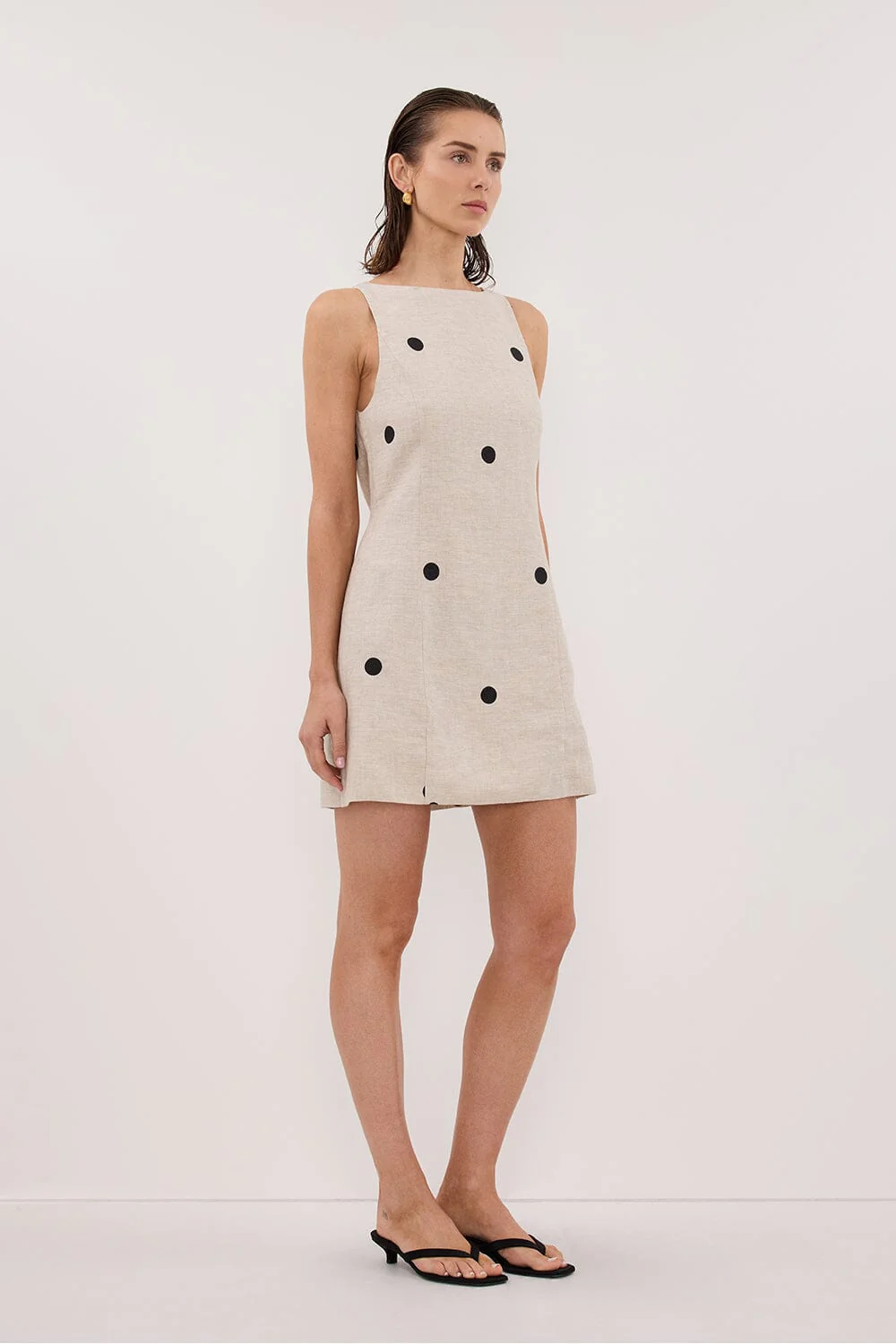 BEVERLY NATURAL SPOT LINEN MINI DRESS - Image 3