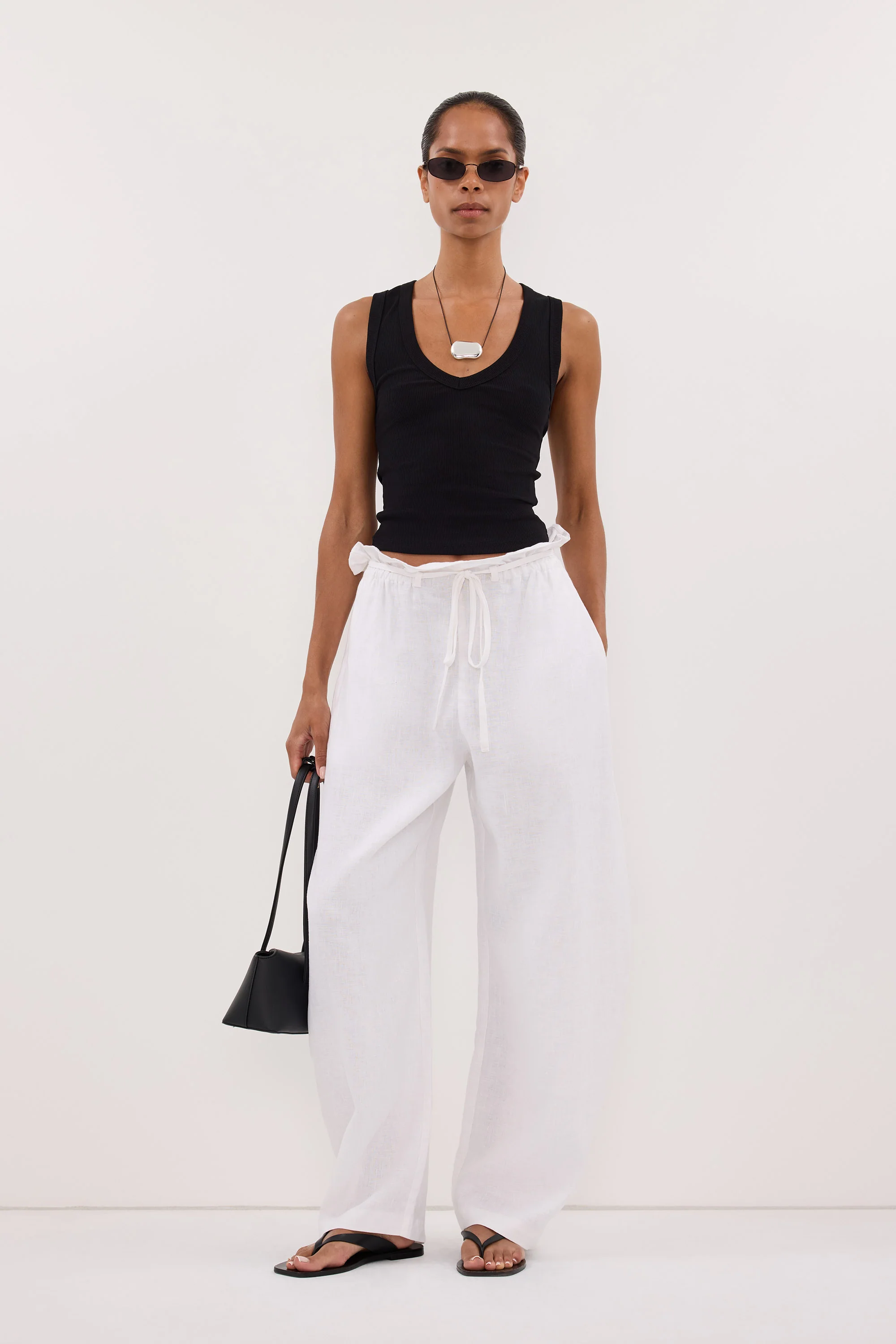 BLAISE WHITE LINEN PAPERBAG PANT