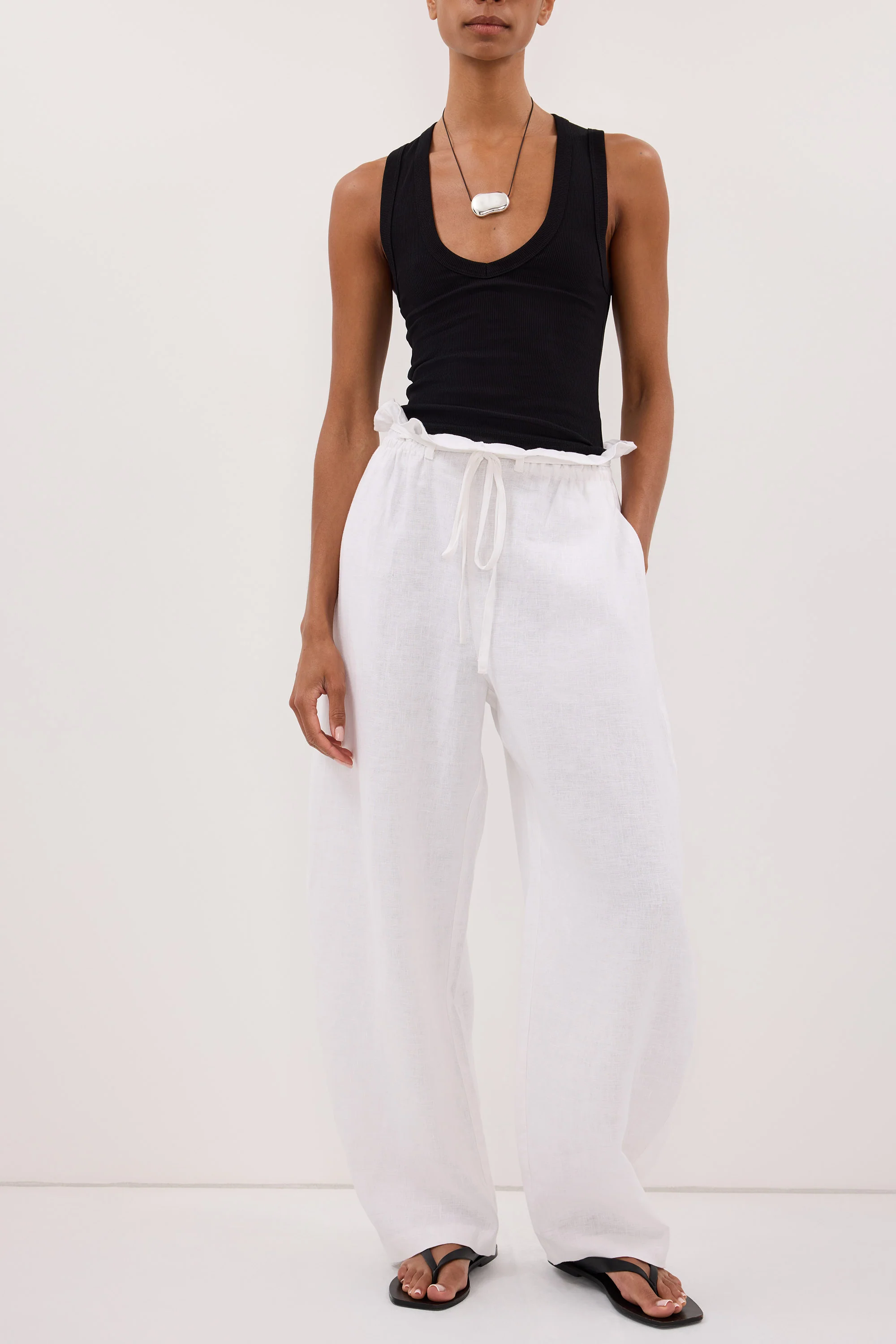 BLAISE WHITE LINEN PAPERBAG PANT - Image 2