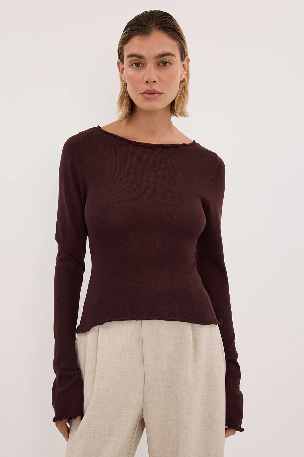 BLAKE PLUM LONG SLEEVE BOAT NECK KNIT TOP - Image 2