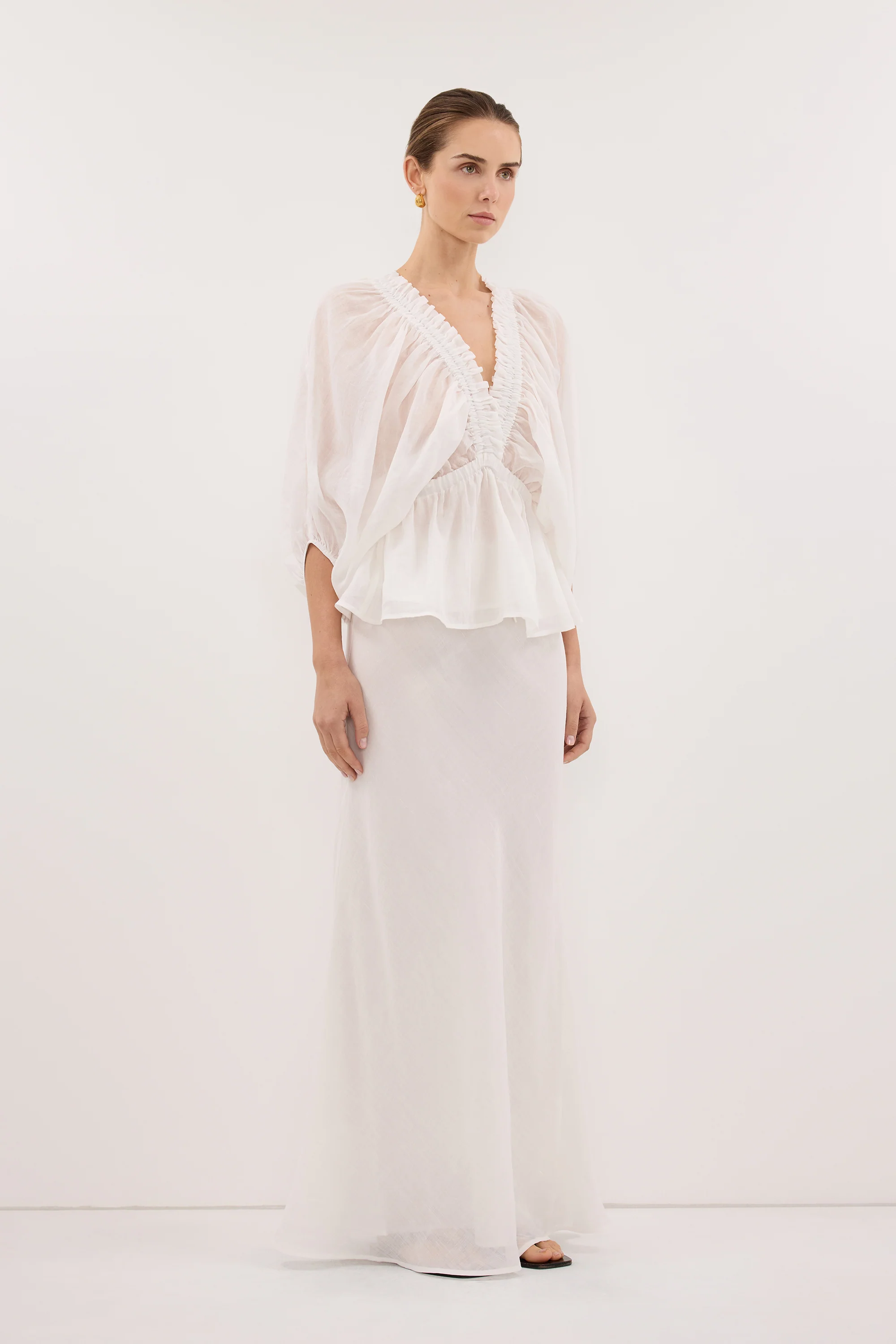 BRIELLE WHITE RAMIE LONG SLEEVE TOP - Image 3