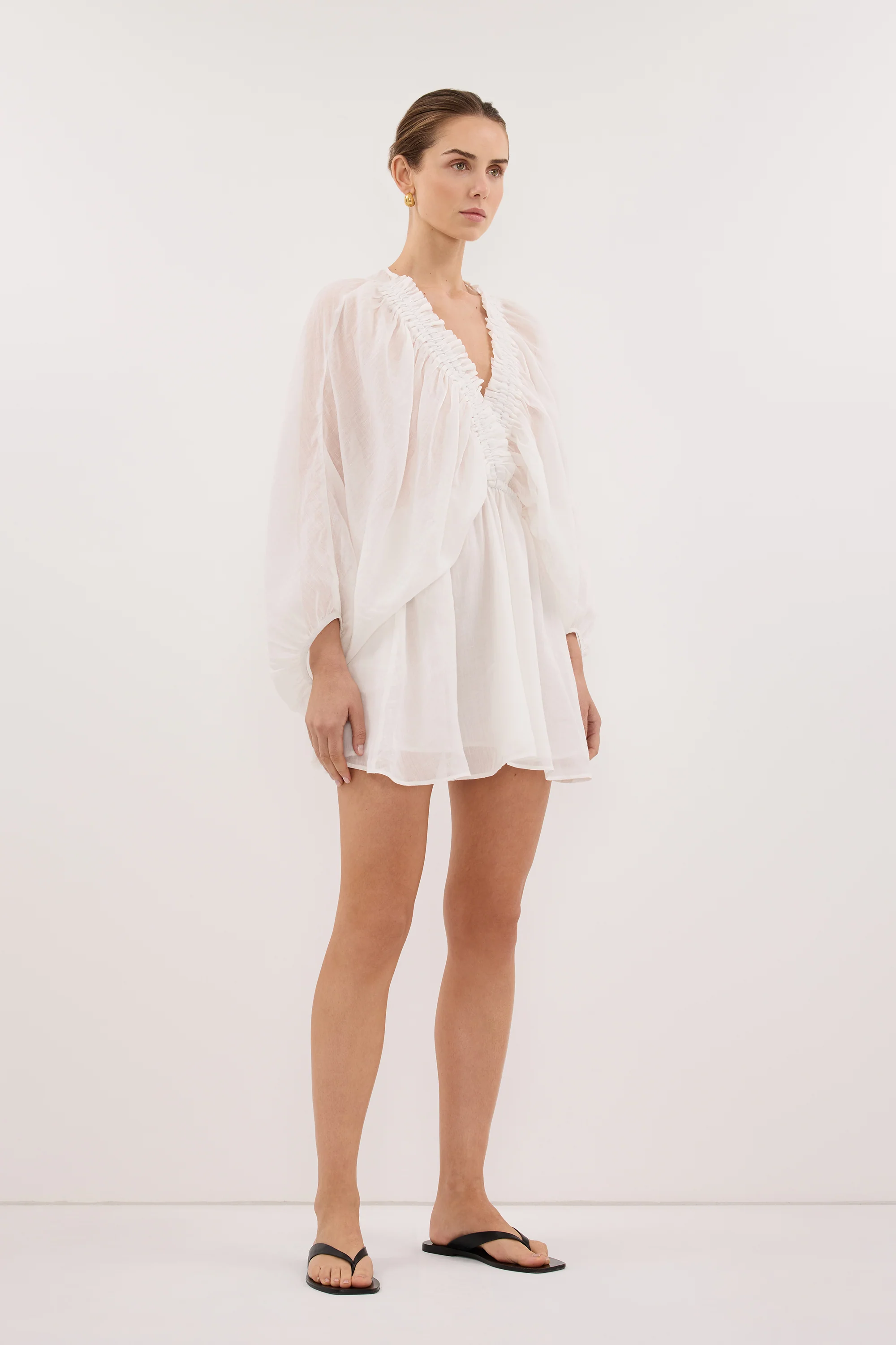 BRIELLE WHITE RAMIE MINI DRESS - Image 3