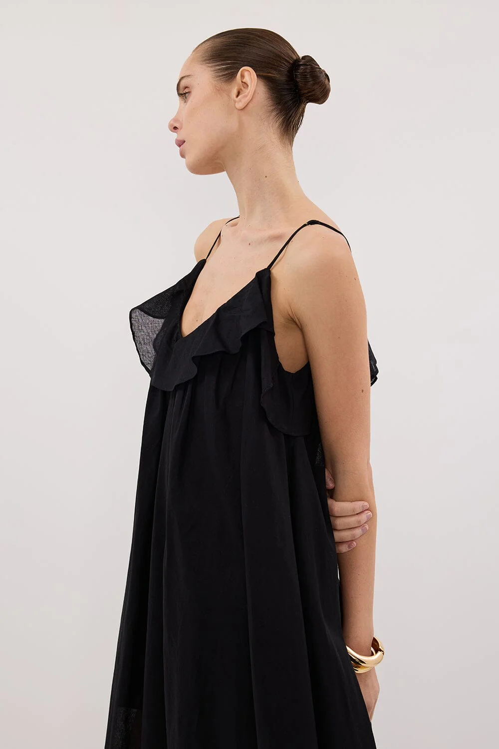 CAPRI BLACK LINEN BLEND MAXI DRESS - Image 2