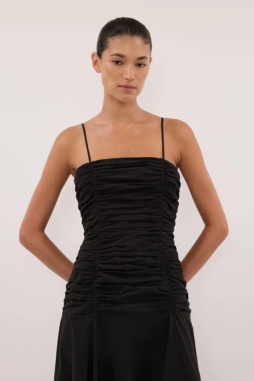 CARA BLACK SLEEVELESS COTTON MIDI DRESS - Image 3