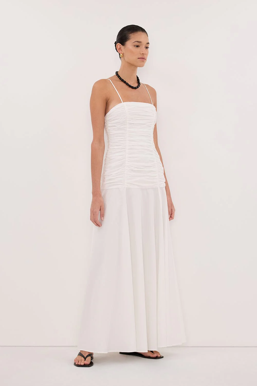 CARA WHITE SLEEVELESS COTTON MIDI DRESS - Image 4