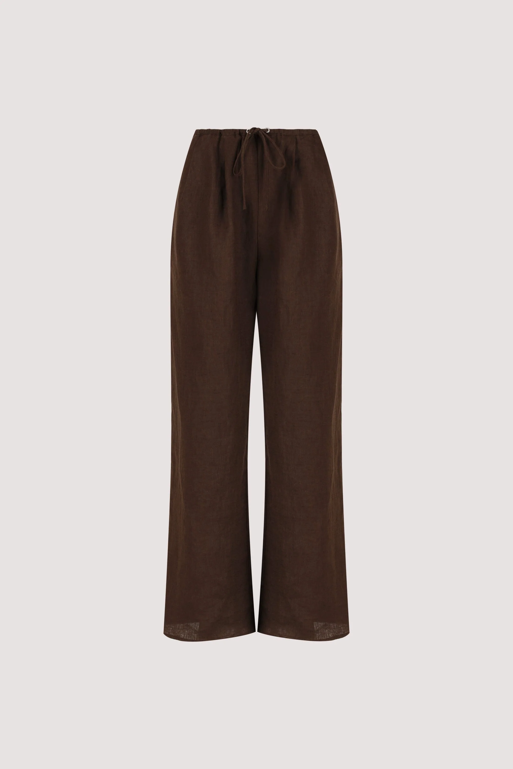 CARLA BITTER CHOC DRAWSTRING LINEN PANT - Image 6