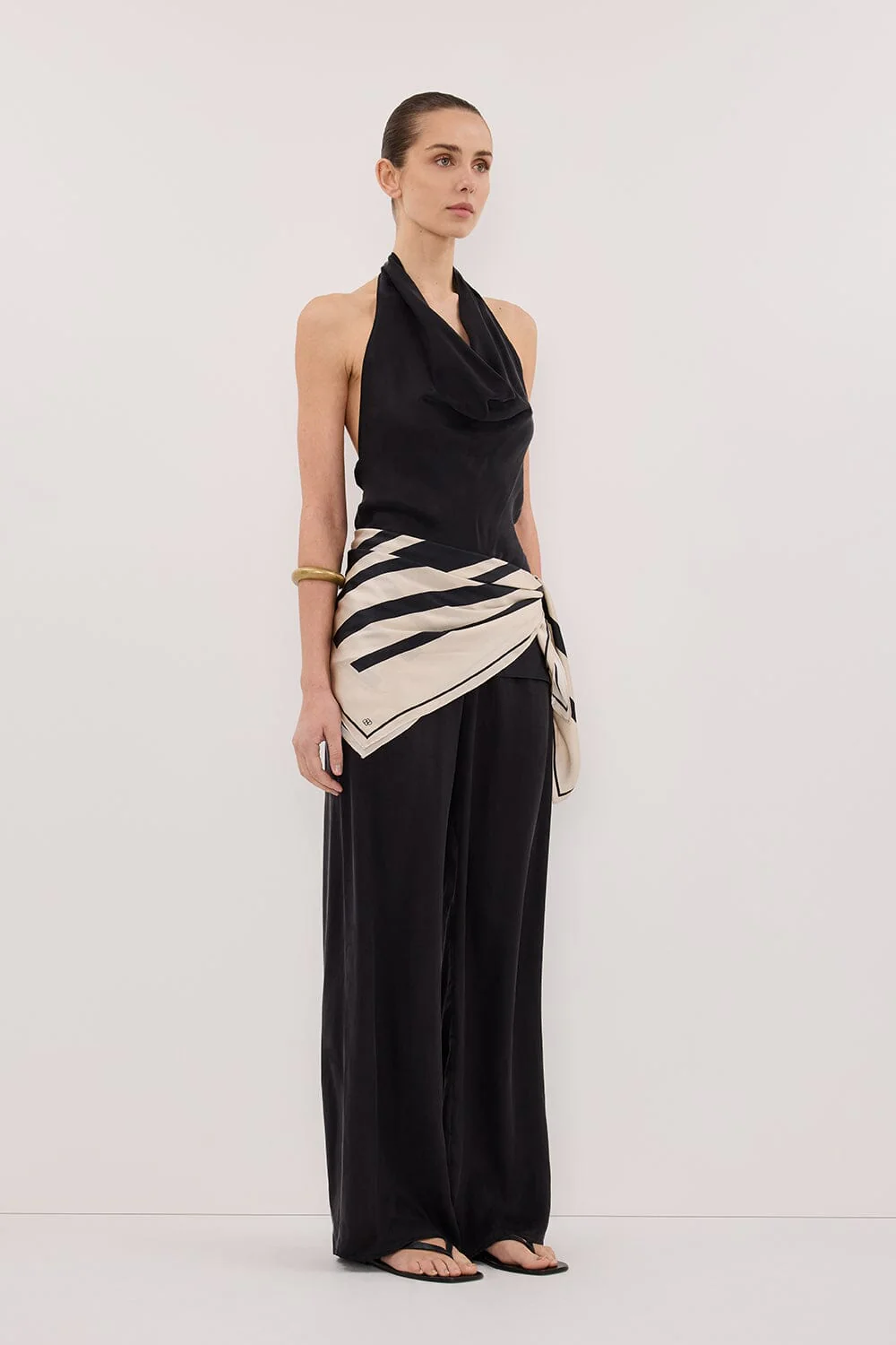 CARLENE BLACK SILK COWL NECK TOP - Image 3