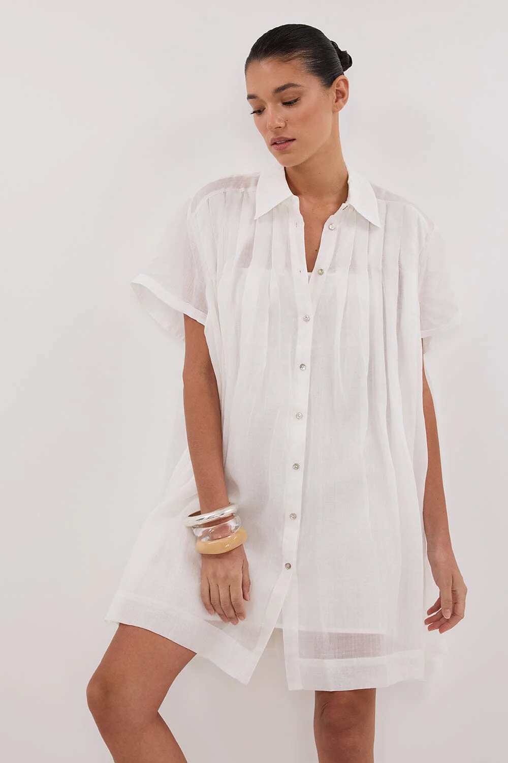 CARMEL WHITE RAMIE MINI DRESS - Image 2