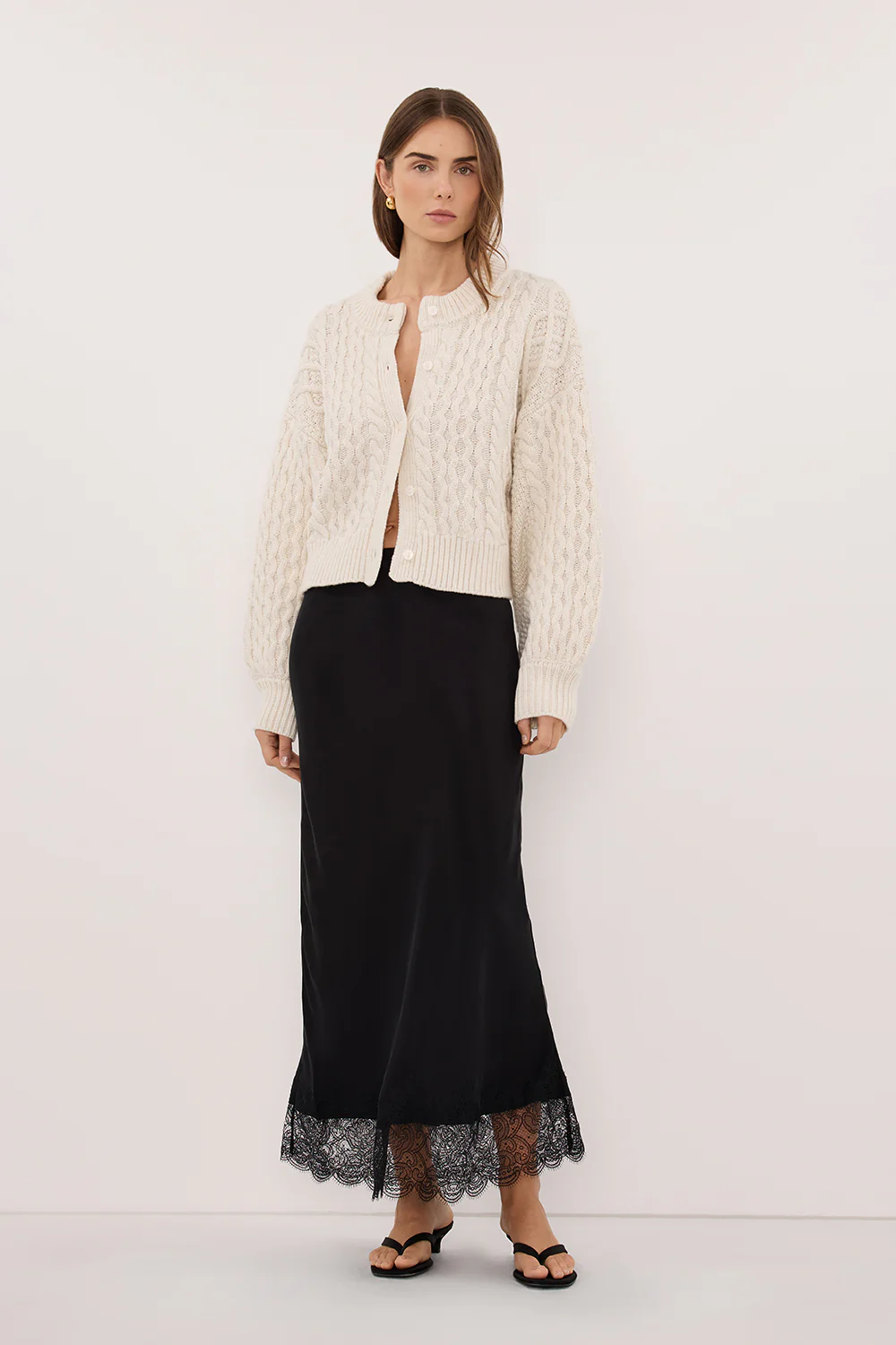 CARMEN IVORY CABLE KNIT CARDIGAN - Image 3