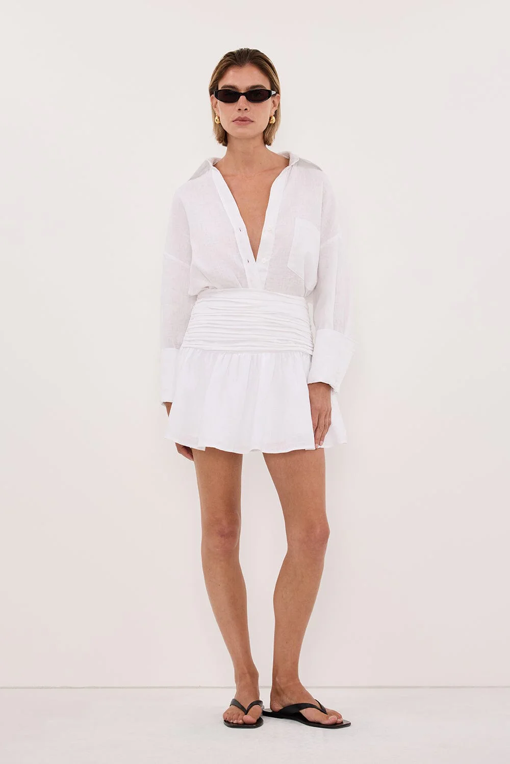 CATANIA WHITE LINEN MINI SKIRT - Image 3