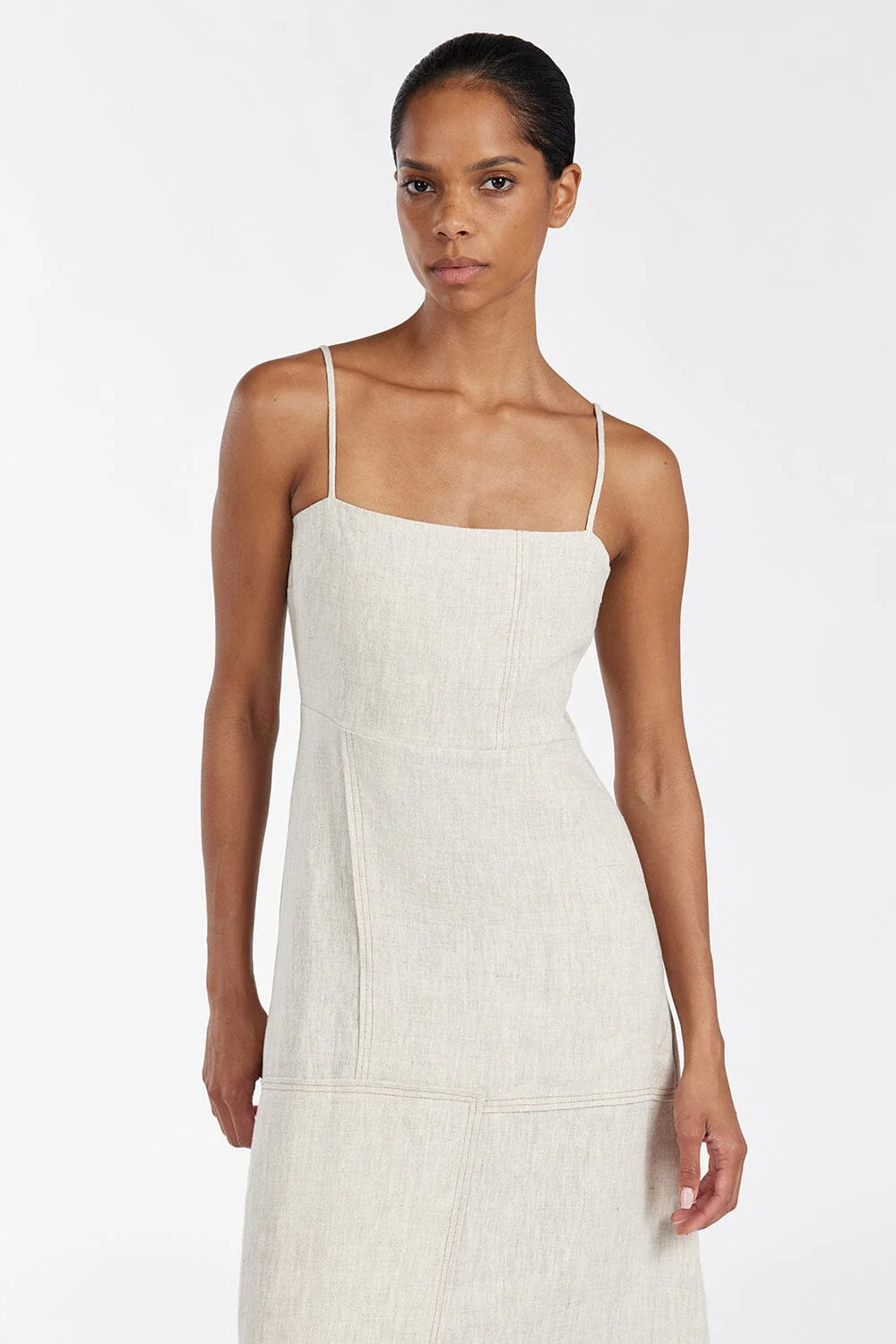 CATIE NATURAL PATCHWORK MIDI DRESS - Image 2