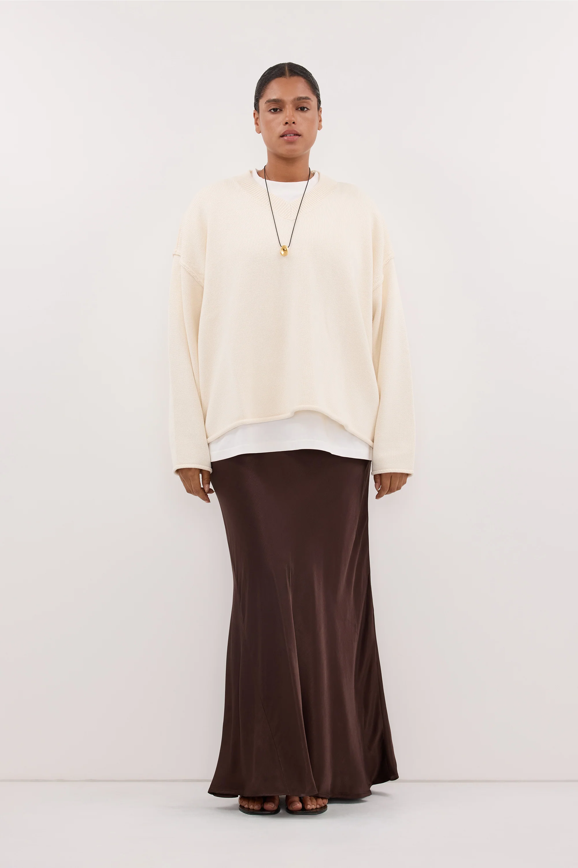 CHARLI BITTER CHOC SATIN MAXI SKIRT - Image 6