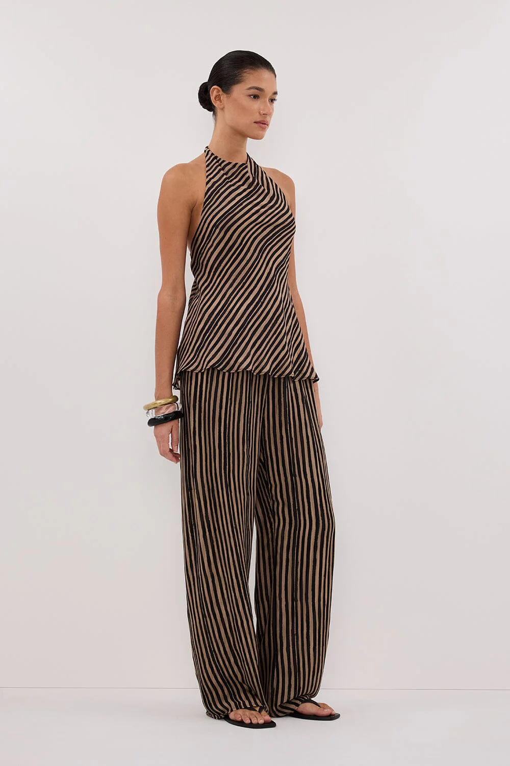 CHARLI TAN STRIPE HALTER TOP - Image 3