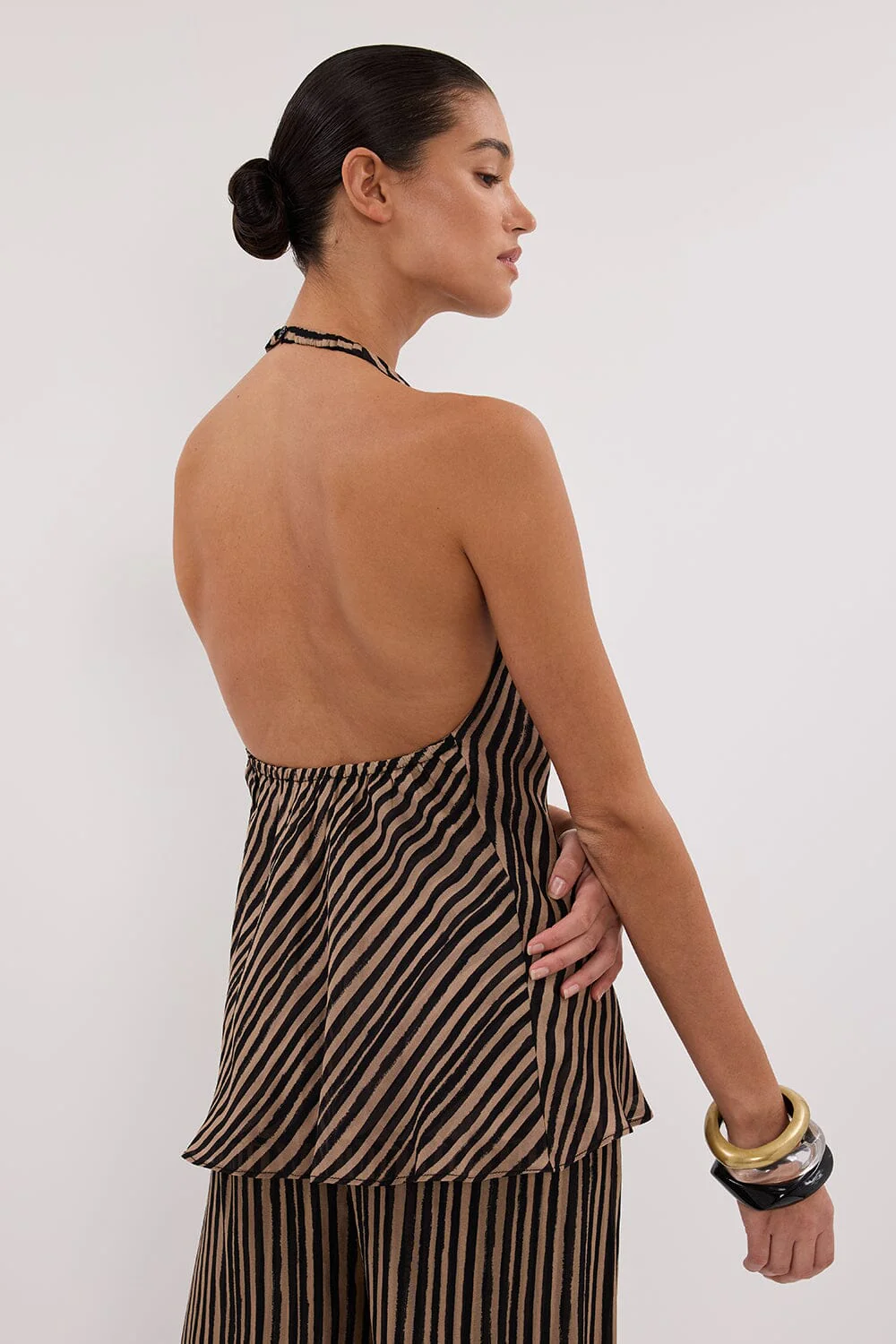 CHARLI TAN STRIPE HALTER TOP - Image 6