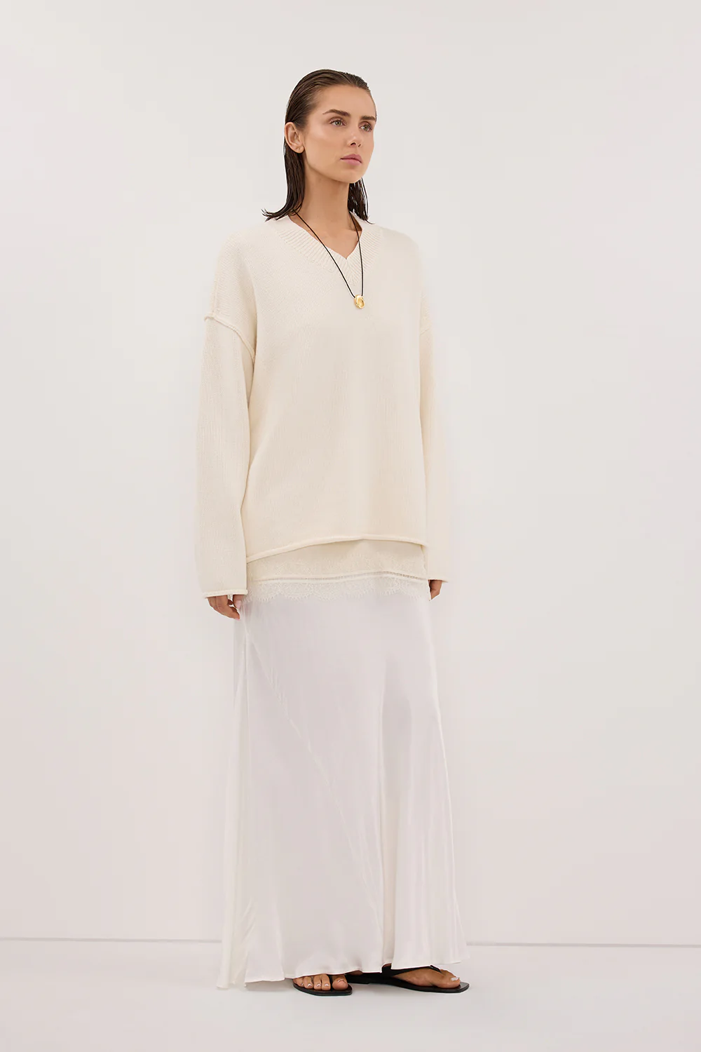 CHARLI WHITE SATIN MAXI SKIRT - Image 4