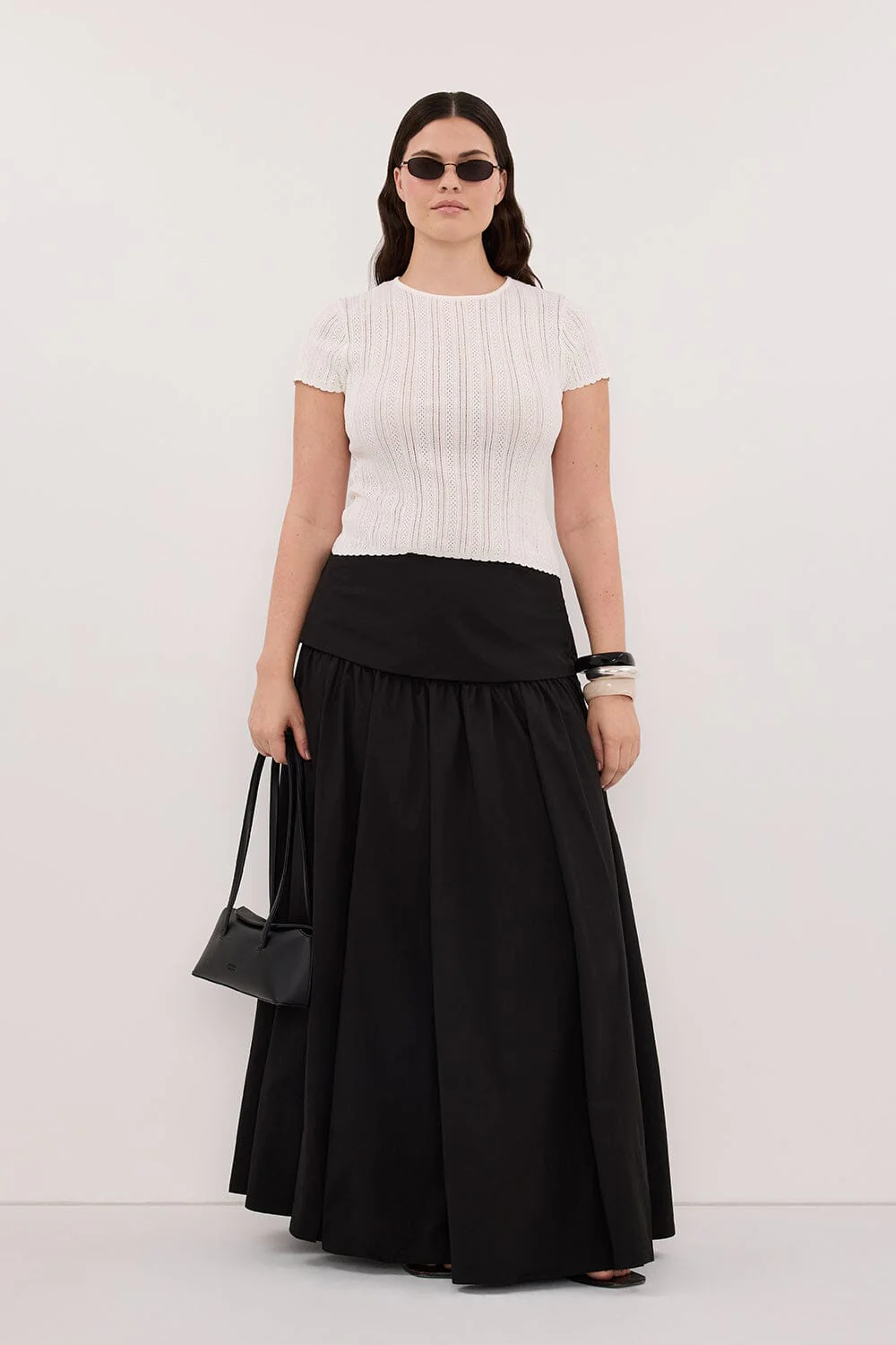 CLAIRE BLACK COTTON MIDI SKIRT - Image 6