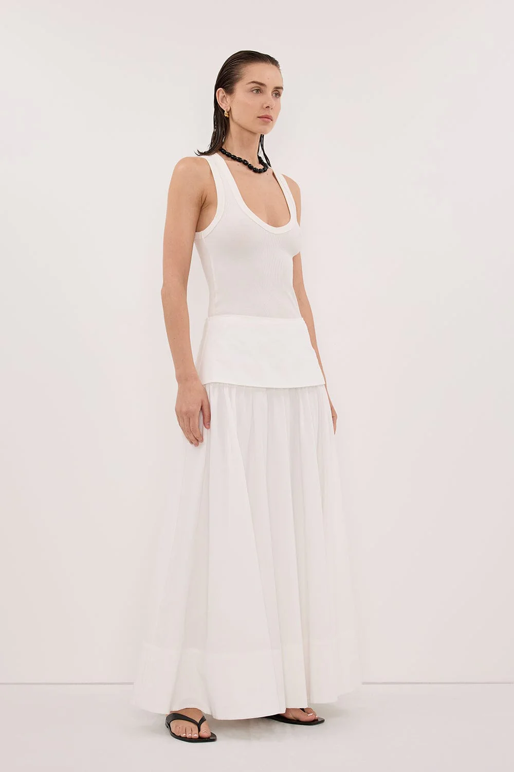 CLAIRE WHITE COTTON MIDI SKIRT - Image 4