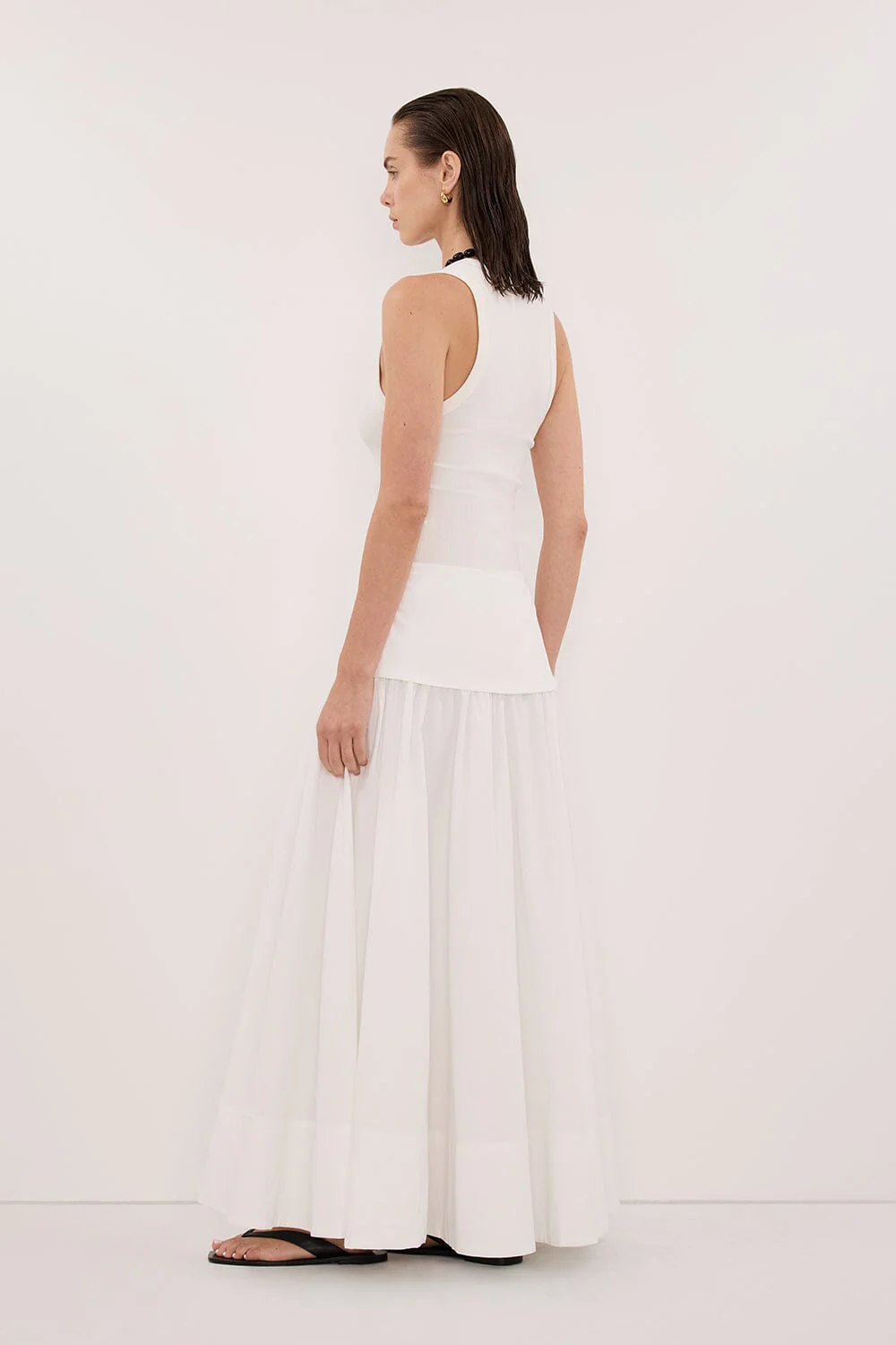 CLAIRE WHITE COTTON MIDI SKIRT - Image 5