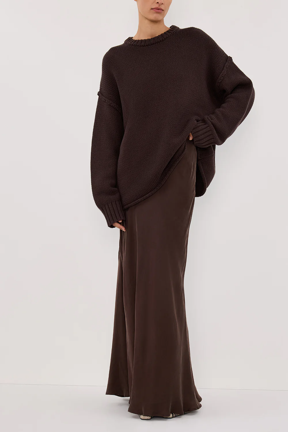 COLETTE BITTER CHOC SILK MAXI SKIRT - Image 3
