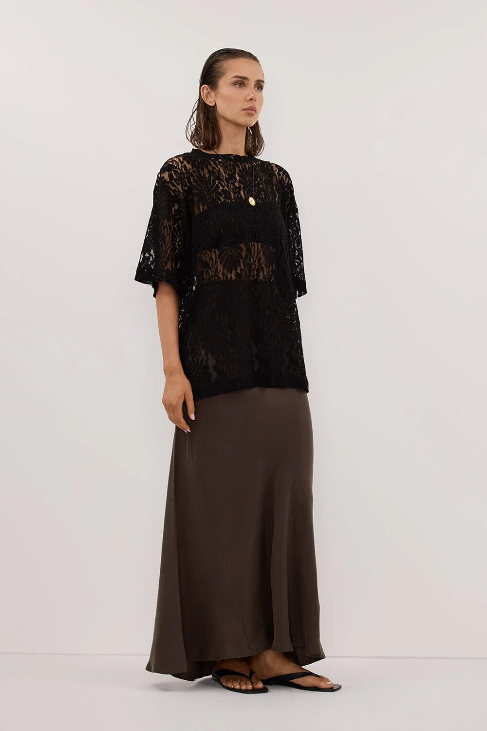 CONNIE BITTER CHOC CUPRO MAXI SKIRT - Image 3