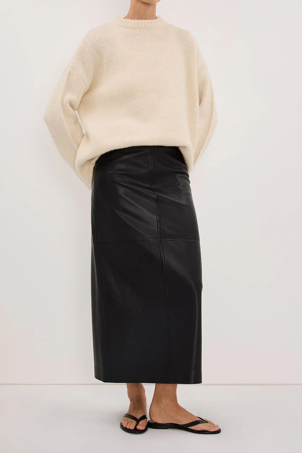 COOPER BLACK LEATHER MIDI SKIRT - Image 2