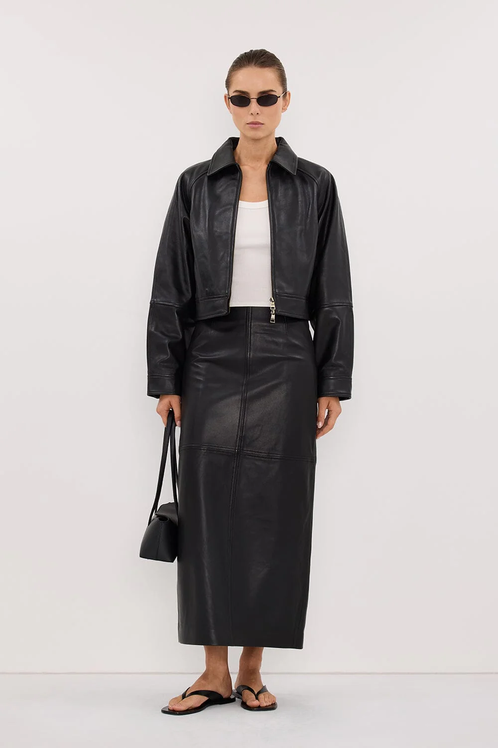 COOPER BLACK LEATHER MIDI SKIRT - Image 7