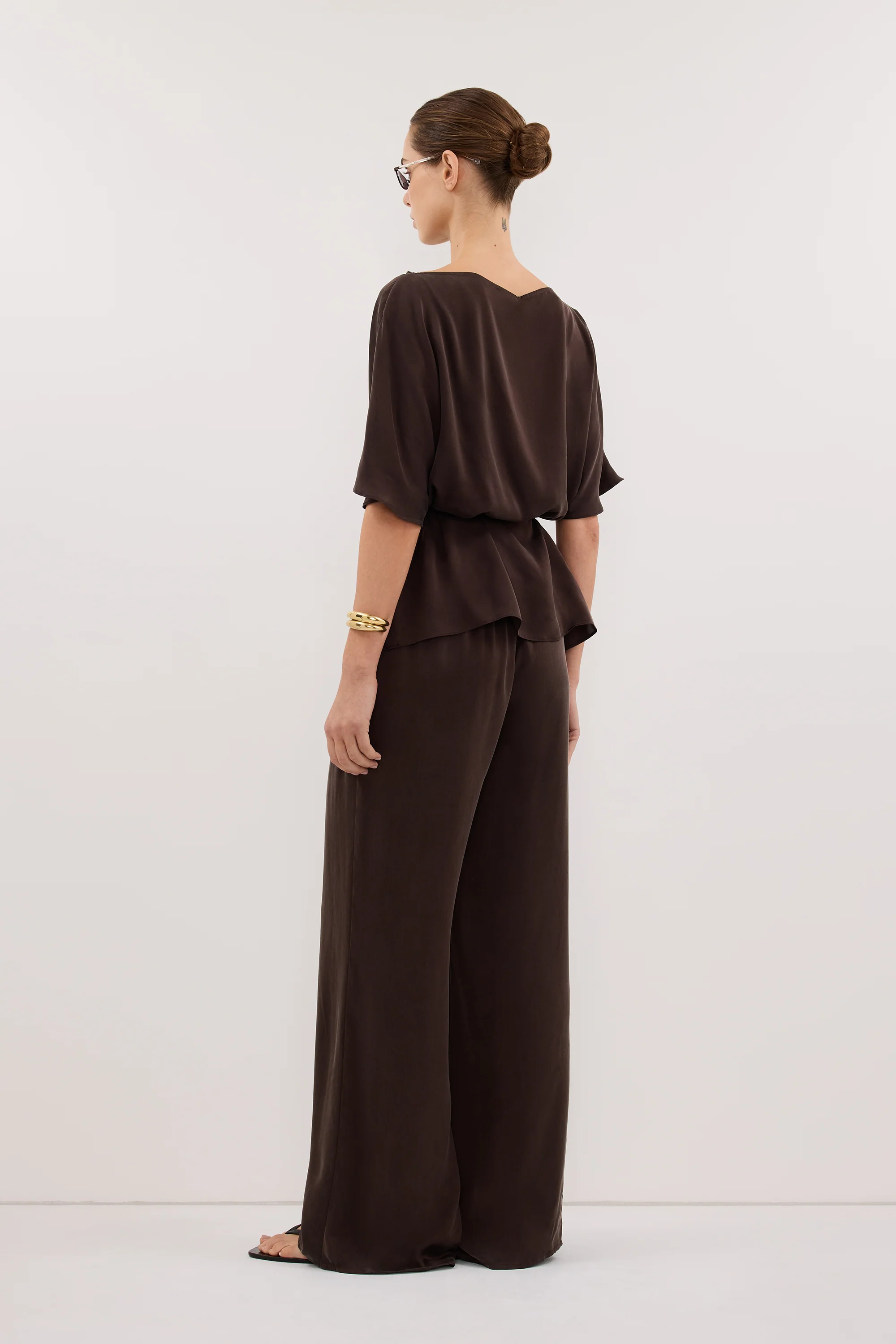CORY BITTER CHOC SILK ASYM BATWING TOP - Image 4