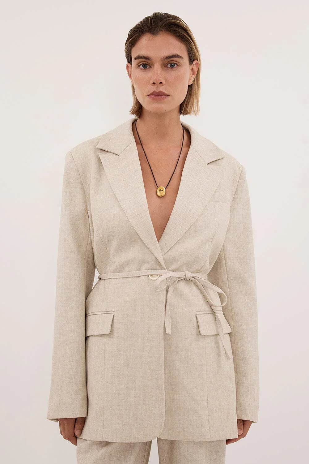 CYRUS NATURAL OVERSIZED TIE WAIST BLAZER - Image 3