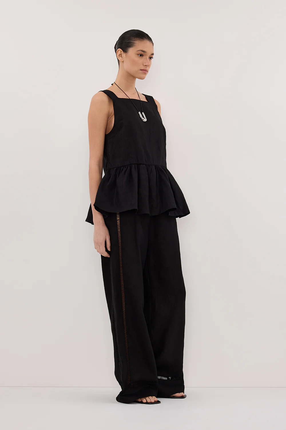 DAISY BLACK LINEN PEPLUM TOP - Image 3