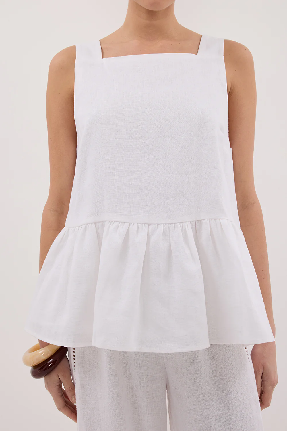 DAISY WHITE LINEN PEPLUM TOP - Image 5