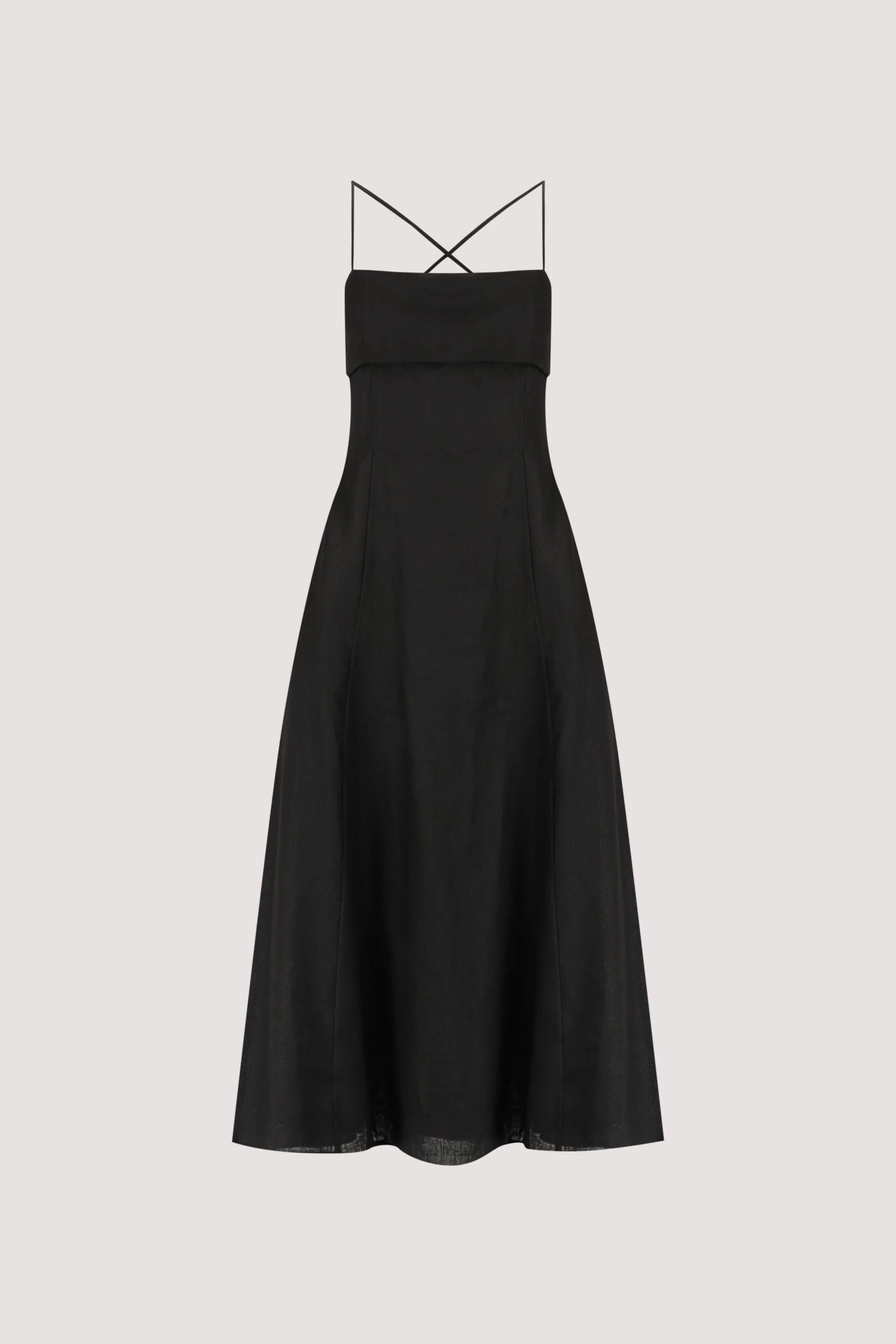 DANIELLA BLACK LINEN TIE BACK MIDI DRESS - Image 8