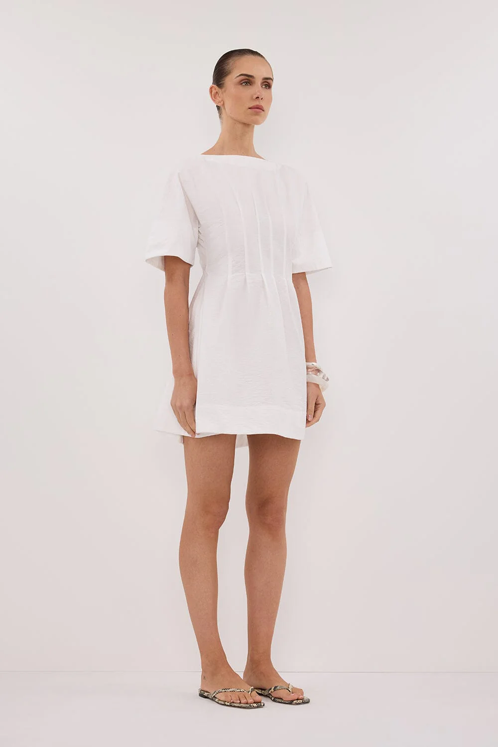 DAPHNE WHITE SLEEVED MINI DRESS - Image 3