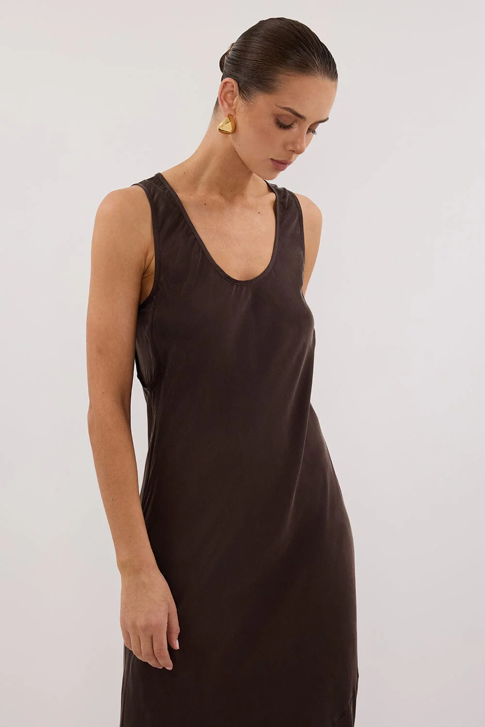 DARCY BITTER CHOC SILK MAXI DRESS - Image 2