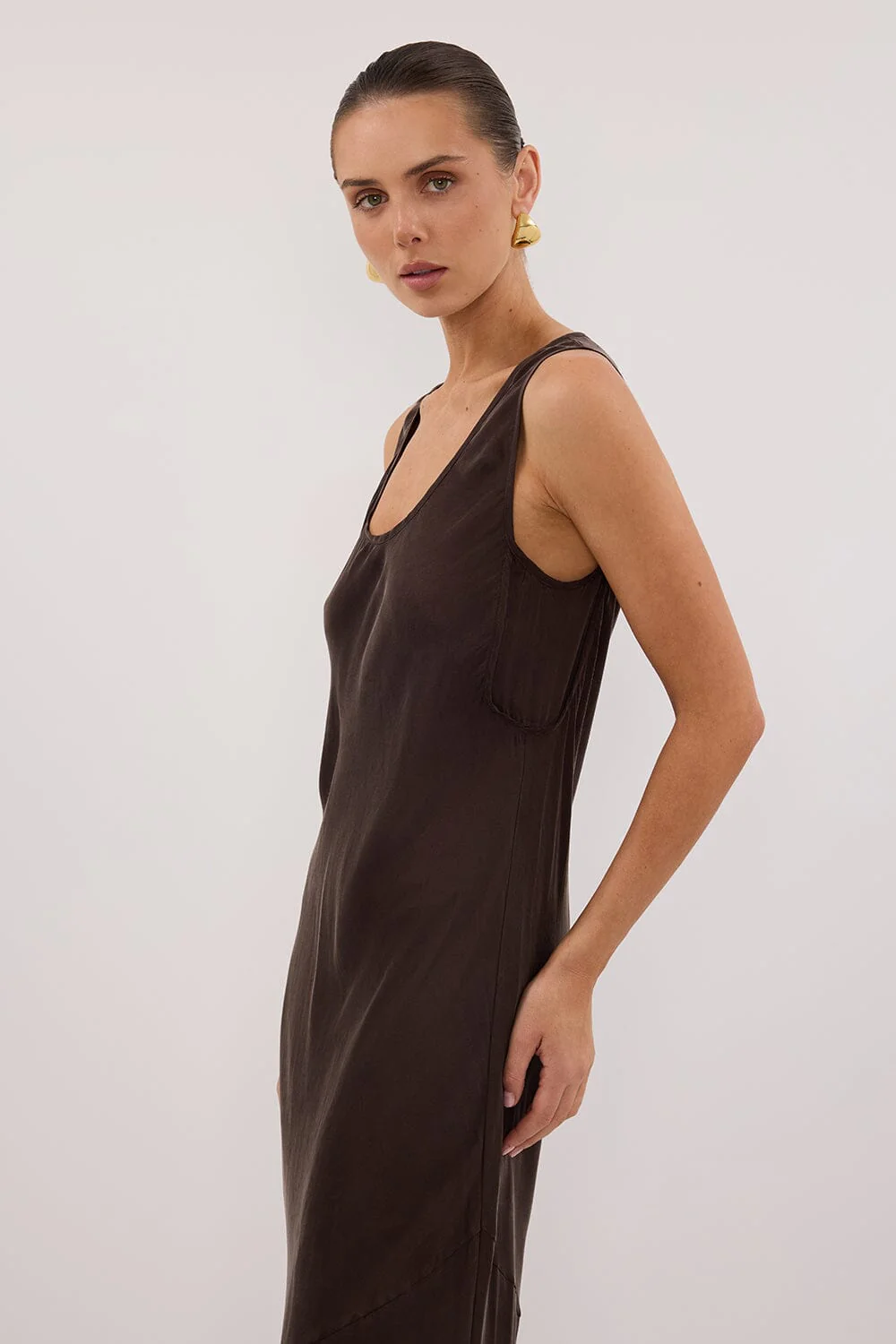 DARCY BITTER CHOC SILK MAXI DRESS - Image 6