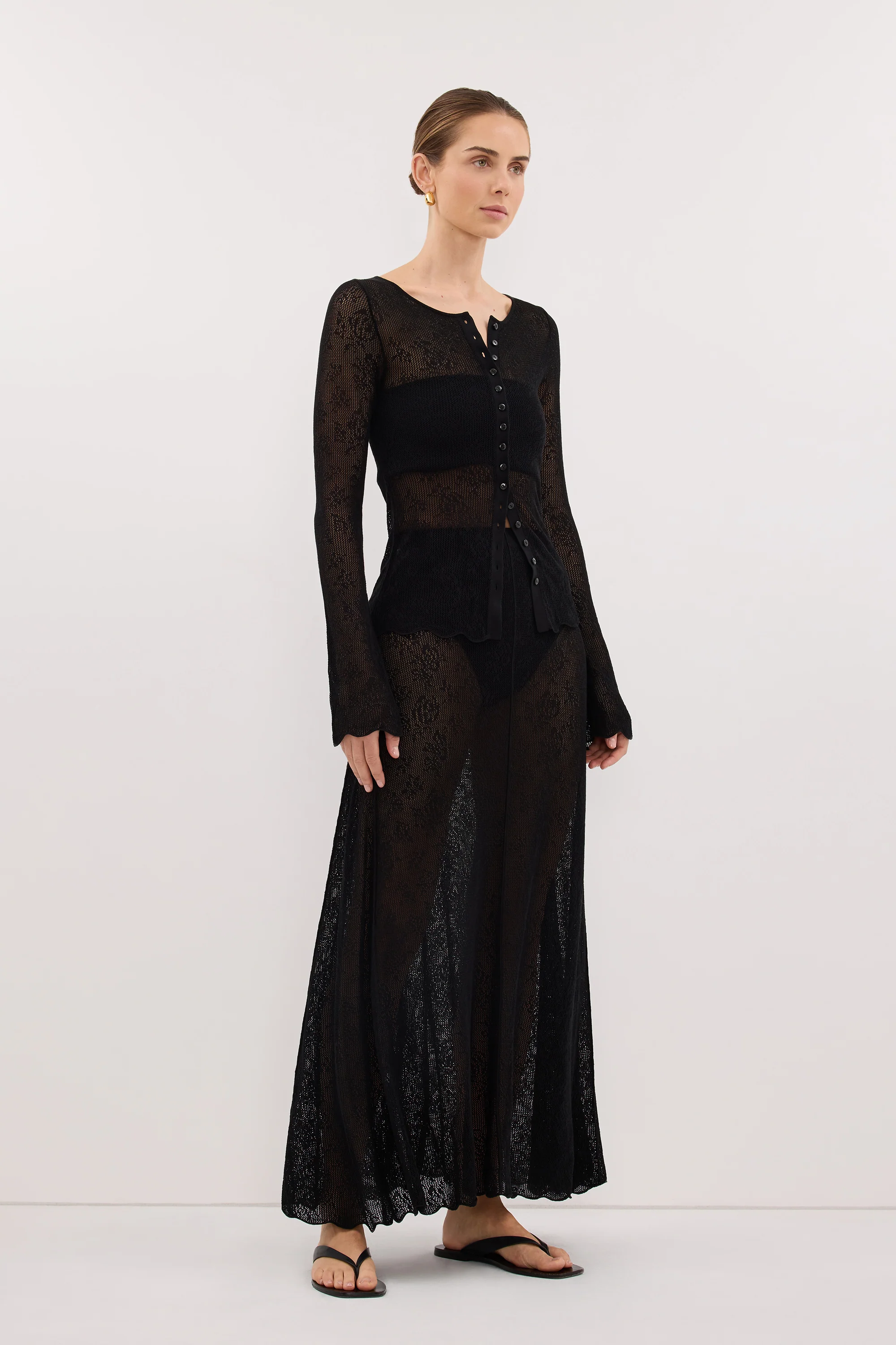 DELIA BLACK LACE MAXI SKIRT - Image 3