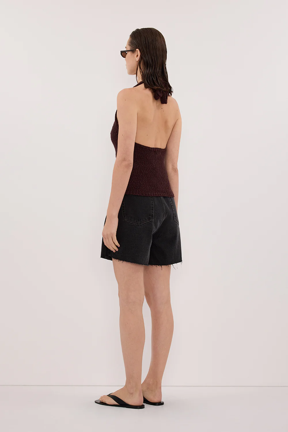DINA CHOC SLEEVELESS HALTER KNIT TOP - Image 4