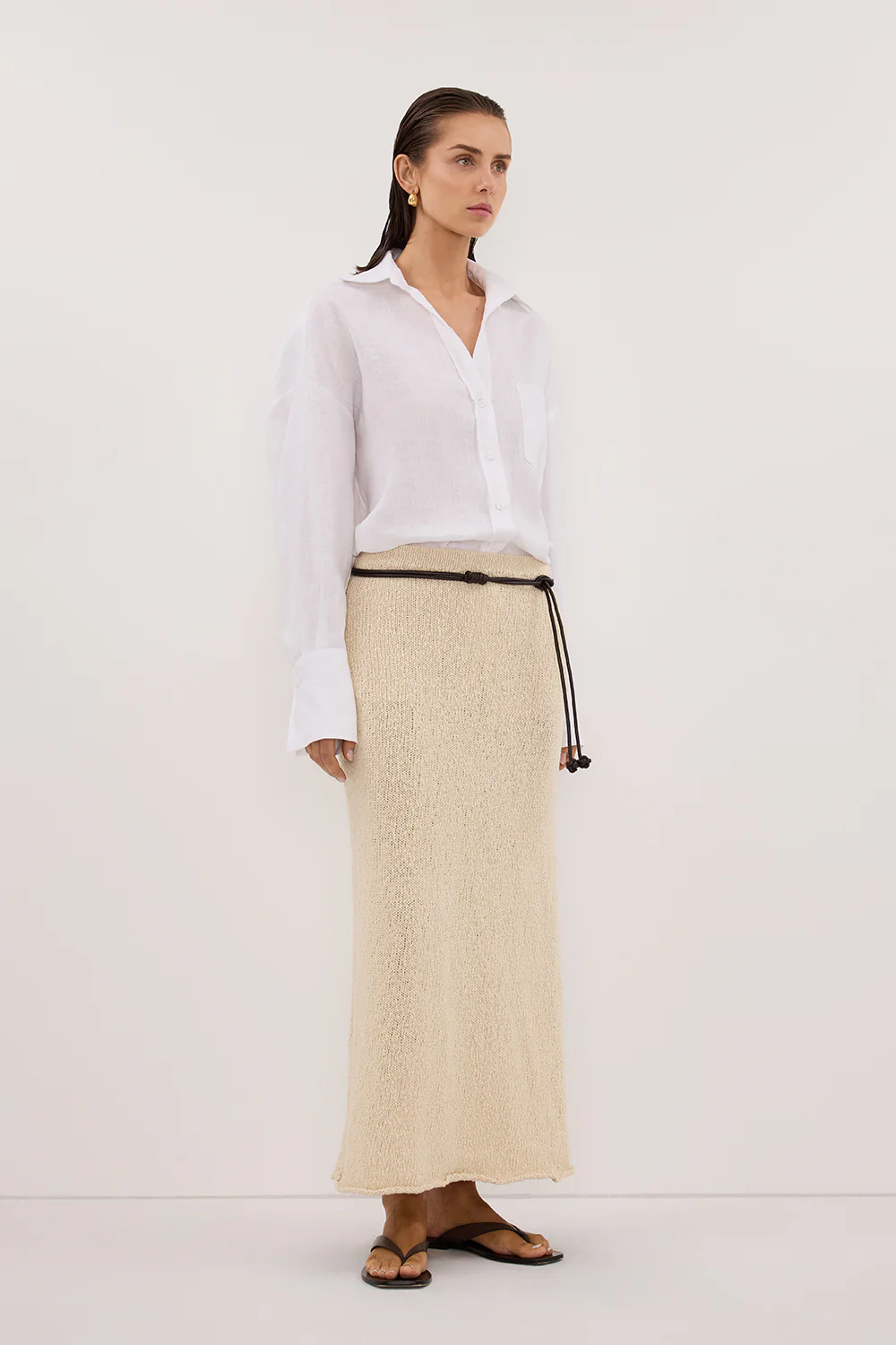 DINA NATURAL KNIT MIDI SKIRT - Image 3
