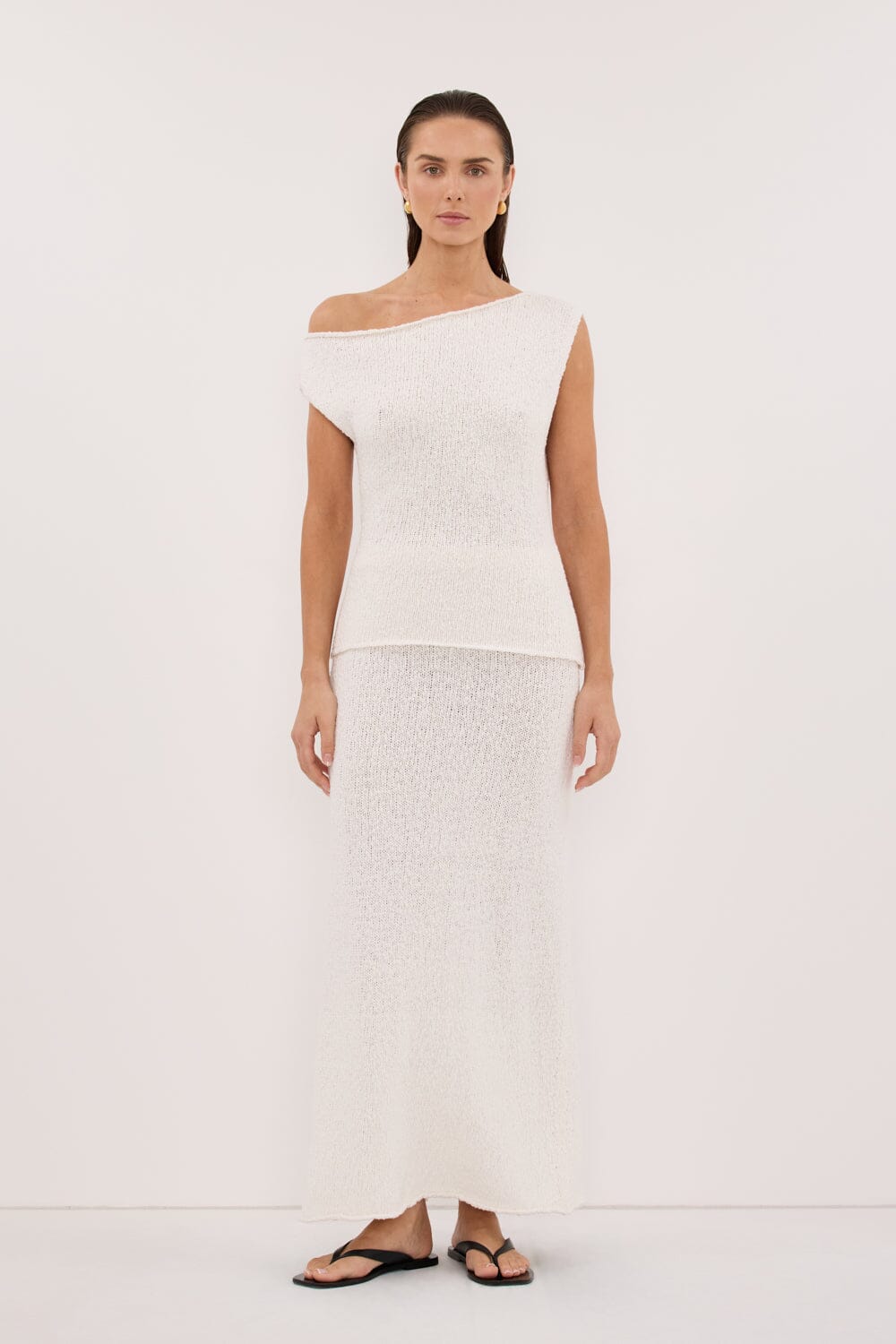 DINA OFF WHITE KNIT MIDI SKIRT - Image 6