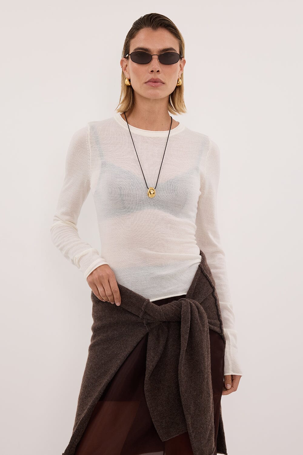 DUKE OFF WHITE LONG SLEEVE MERINO KNIT TOP - Image 3