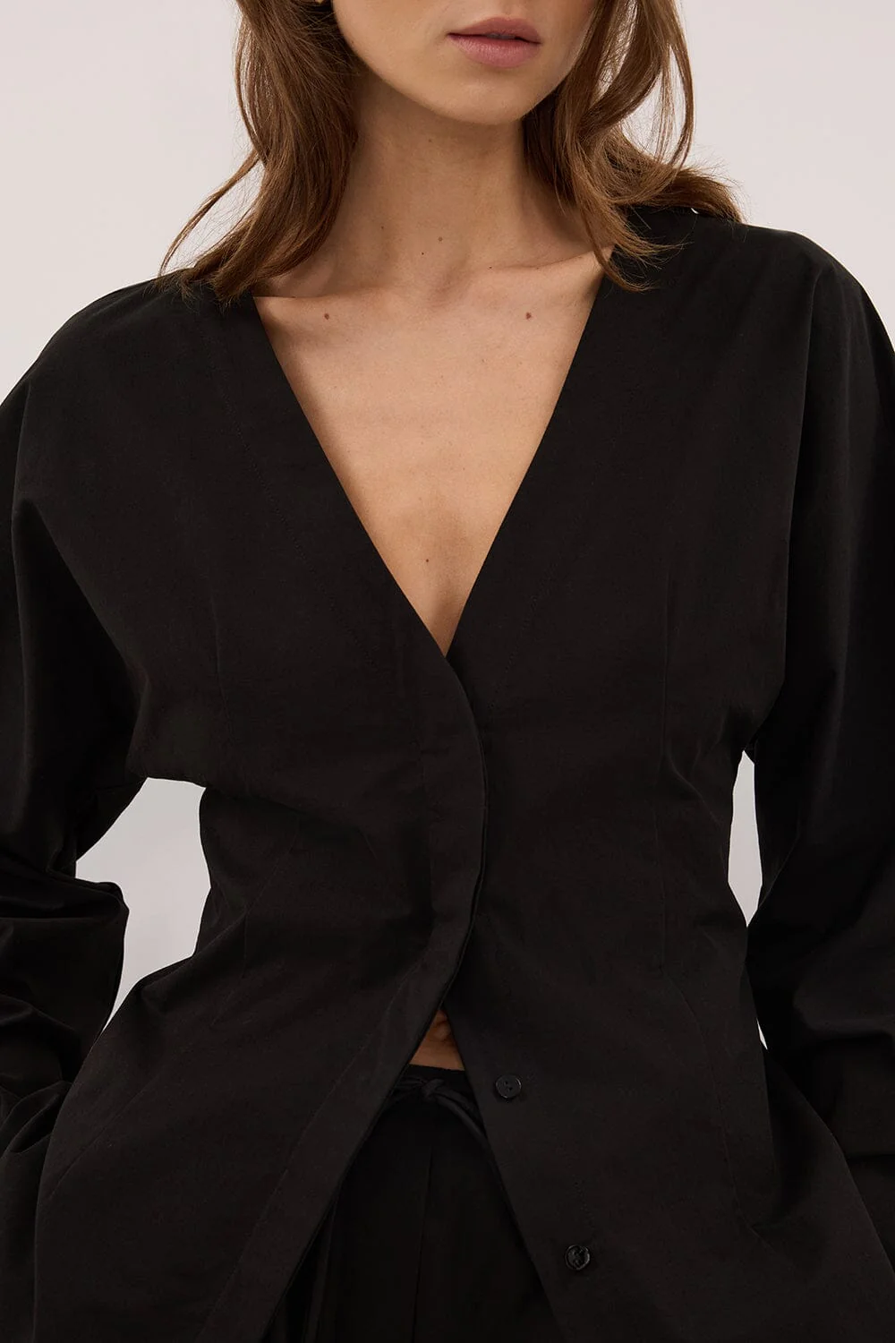 EDENA BLACK COTTON FITTED SHIRT - Image 5