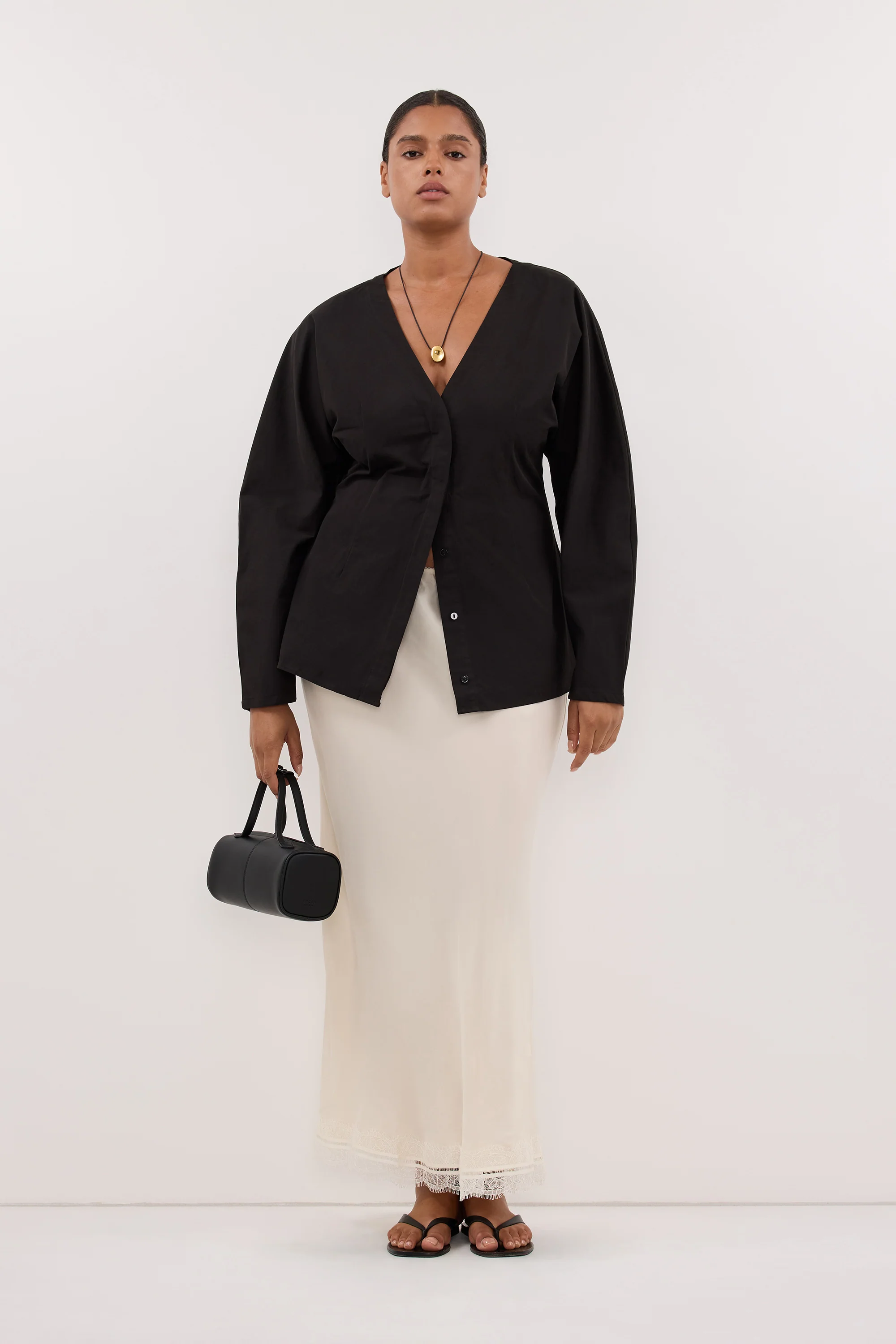 EDENA BLACK COTTON FITTED SHIRT - Image 6