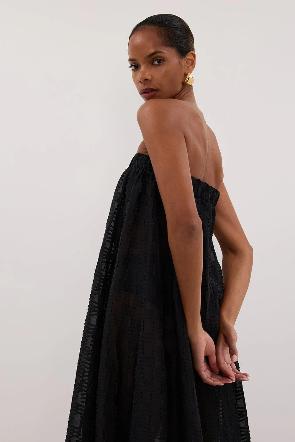 ELBA BLACK SHEER STRAPLESS MIDI DRESS - Image 2