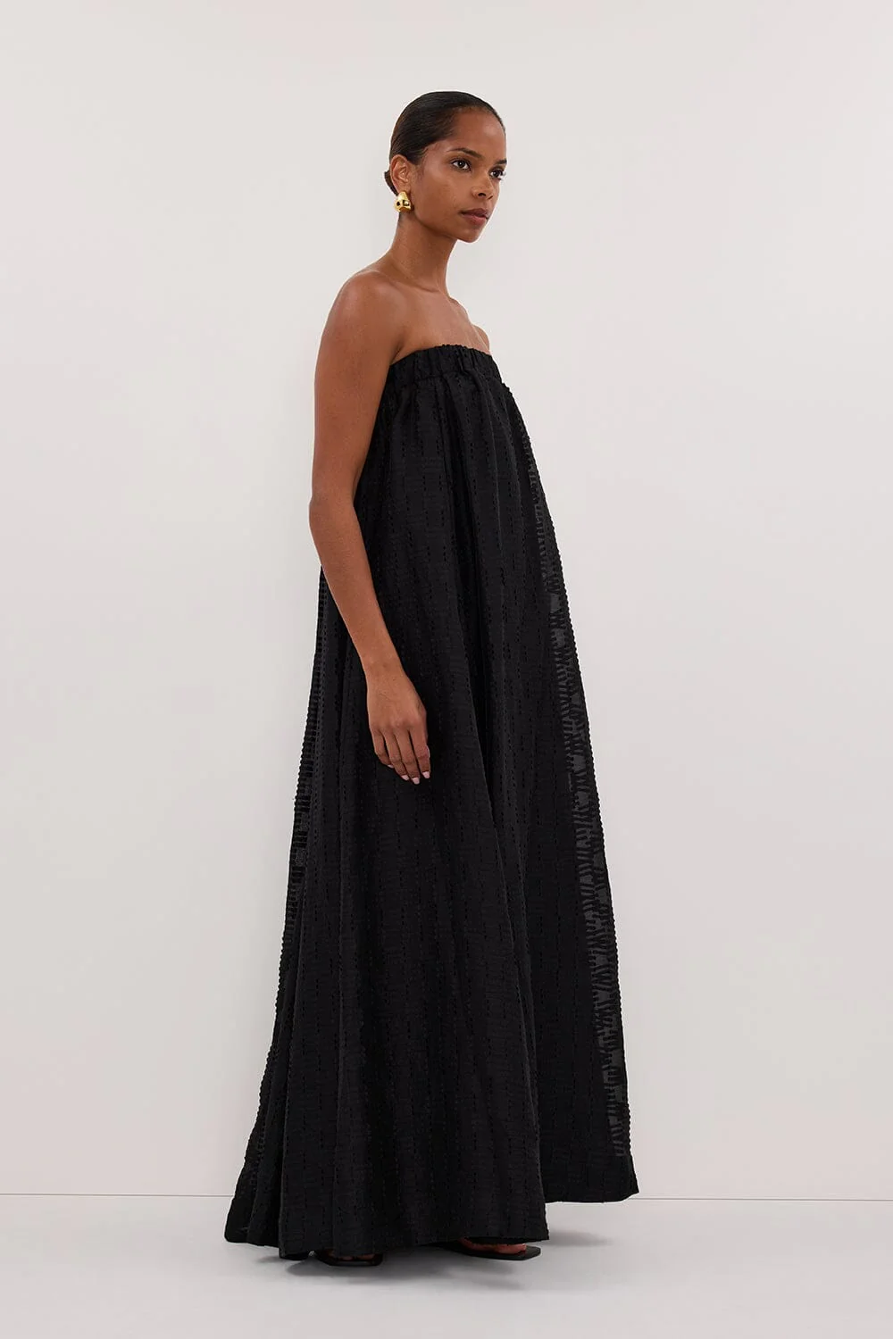 ELBA BLACK SHEER STRAPLESS MIDI DRESS - Image 3
