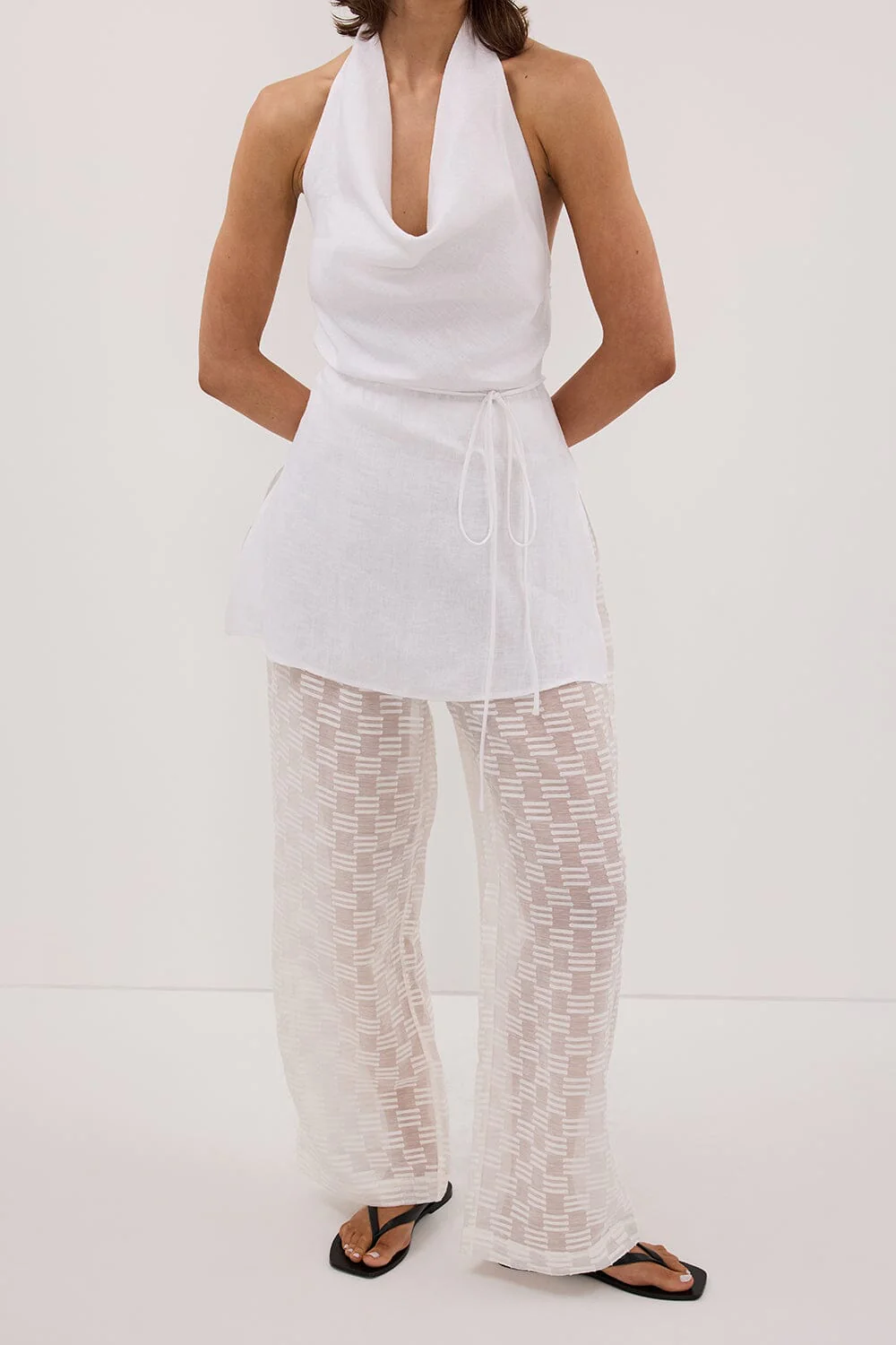 ELBA WHITE SHEER CHECK PANT - Image 2