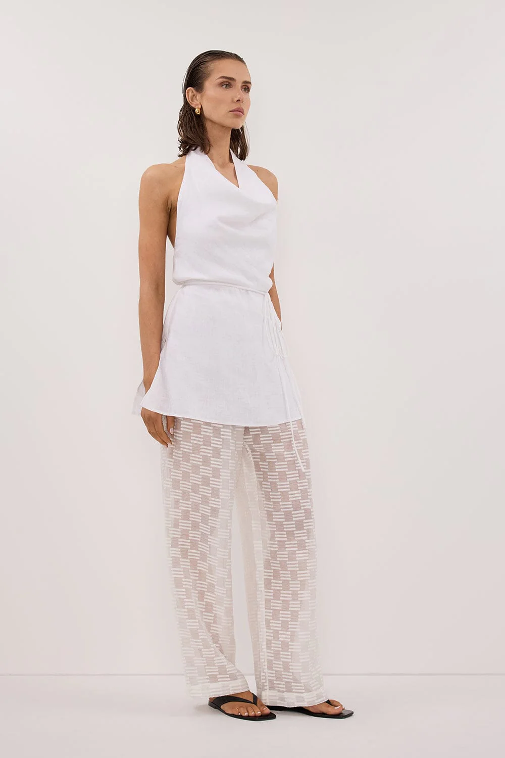 ELBA WHITE SHEER CHECK PANT - Image 3