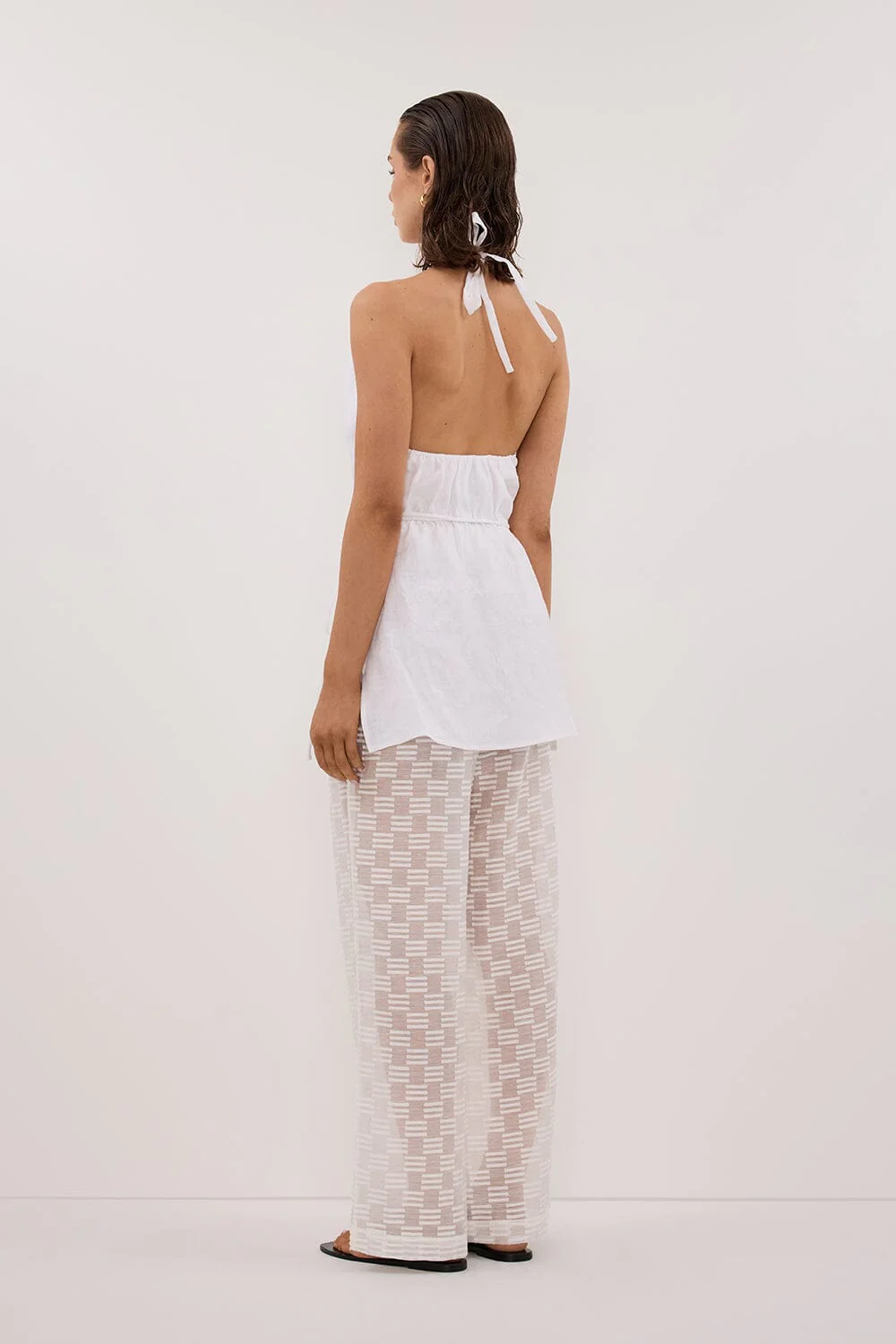 ELBA WHITE SHEER CHECK PANT - Image 4