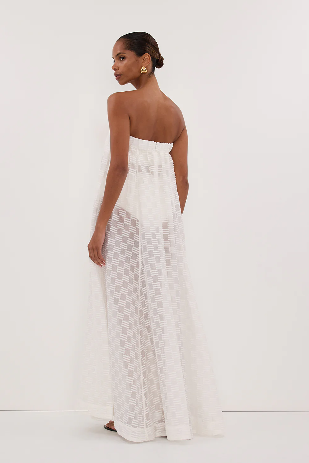ELBA WHITE SHEER STRAPLESS MIDI DRESS - Image 4