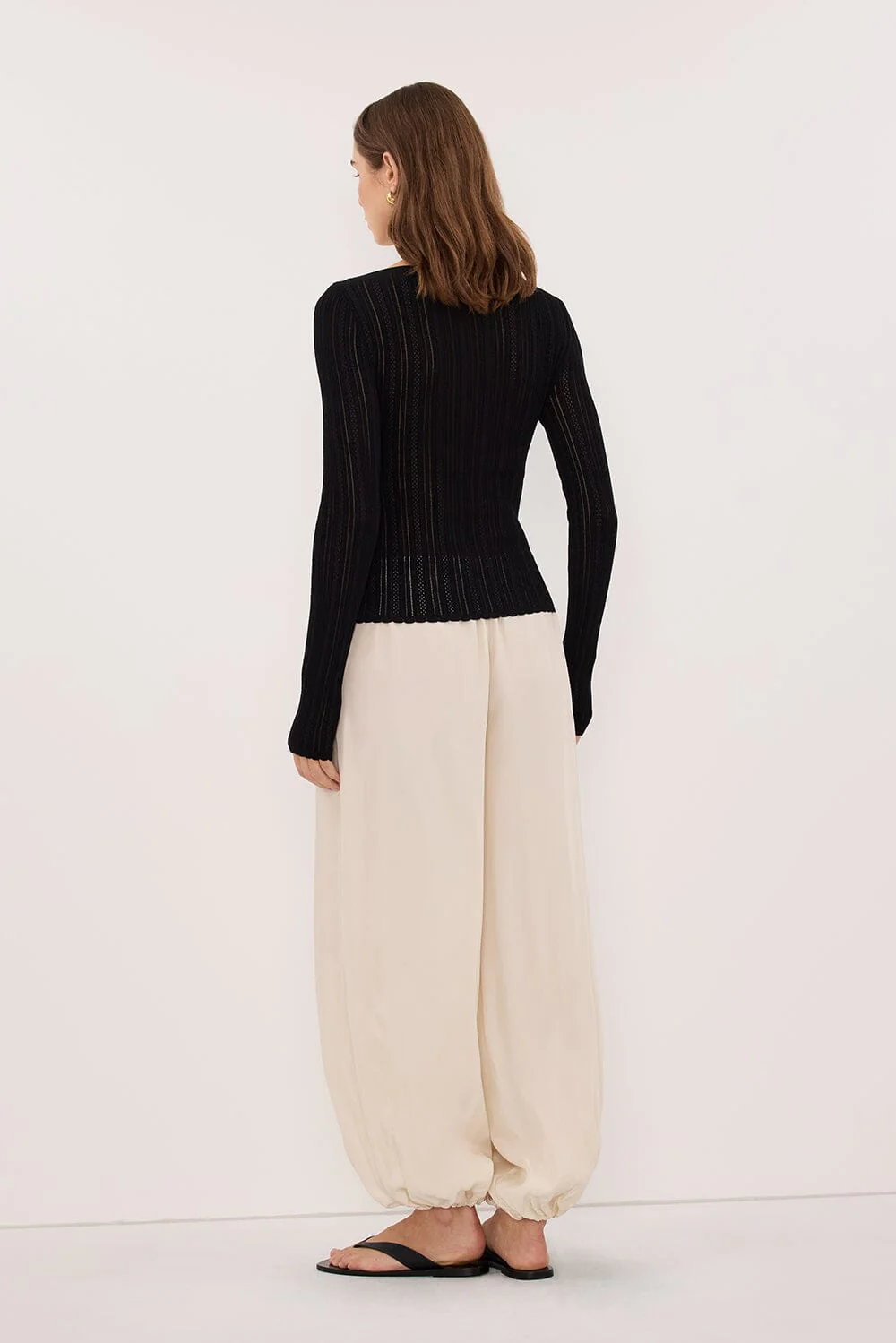 ELENA BLACK POINTELLE LONG SLEEVE KNIT TOP - Image 4