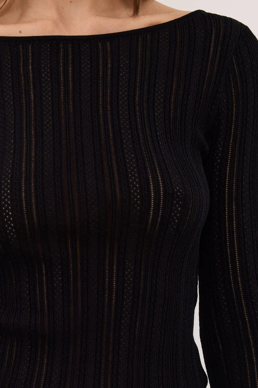 ELENA BLACK POINTELLE LONG SLEEVE KNIT TOP - Image 5