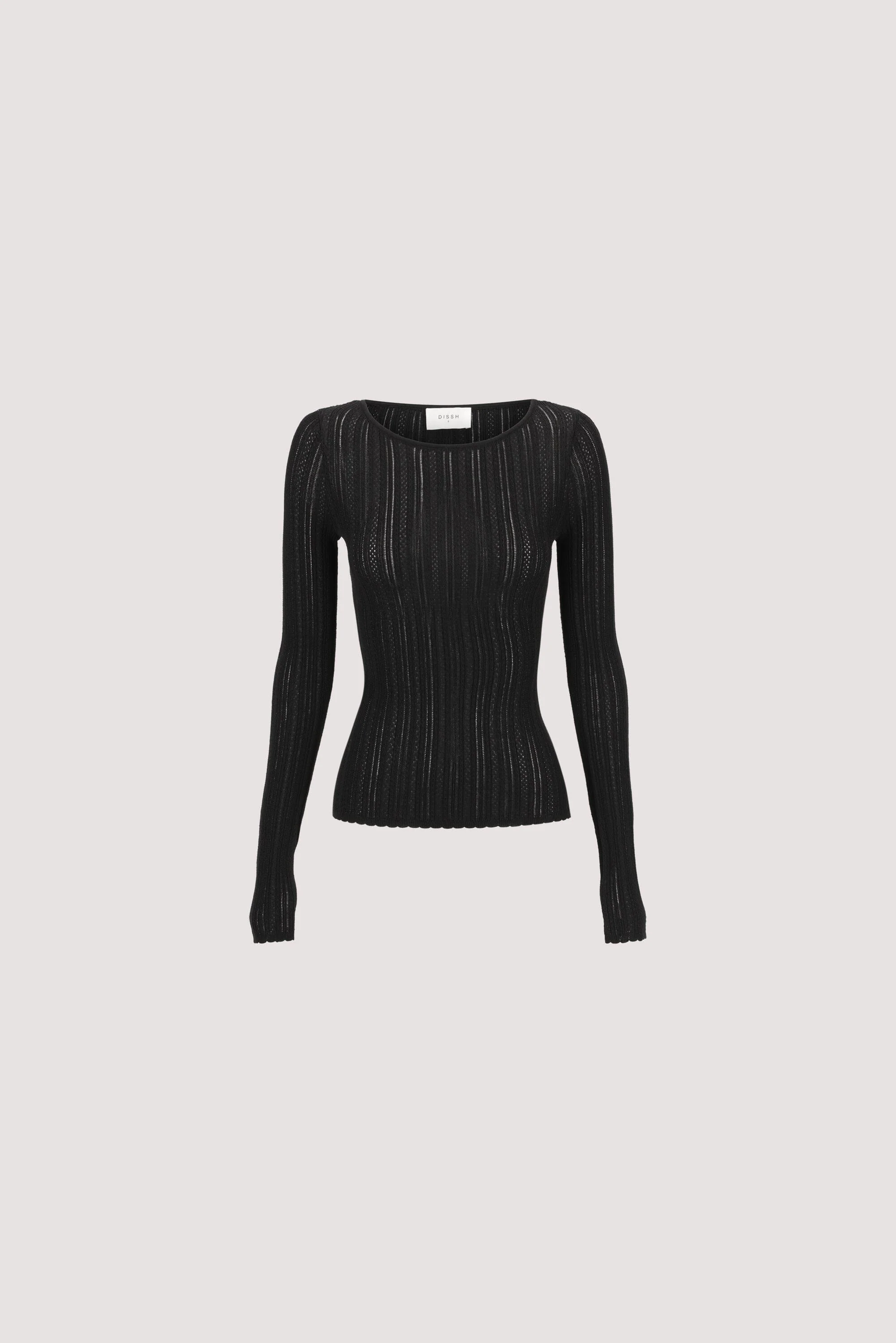 ELENA BLACK POINTELLE LONG SLEEVE KNIT TOP - Image 6